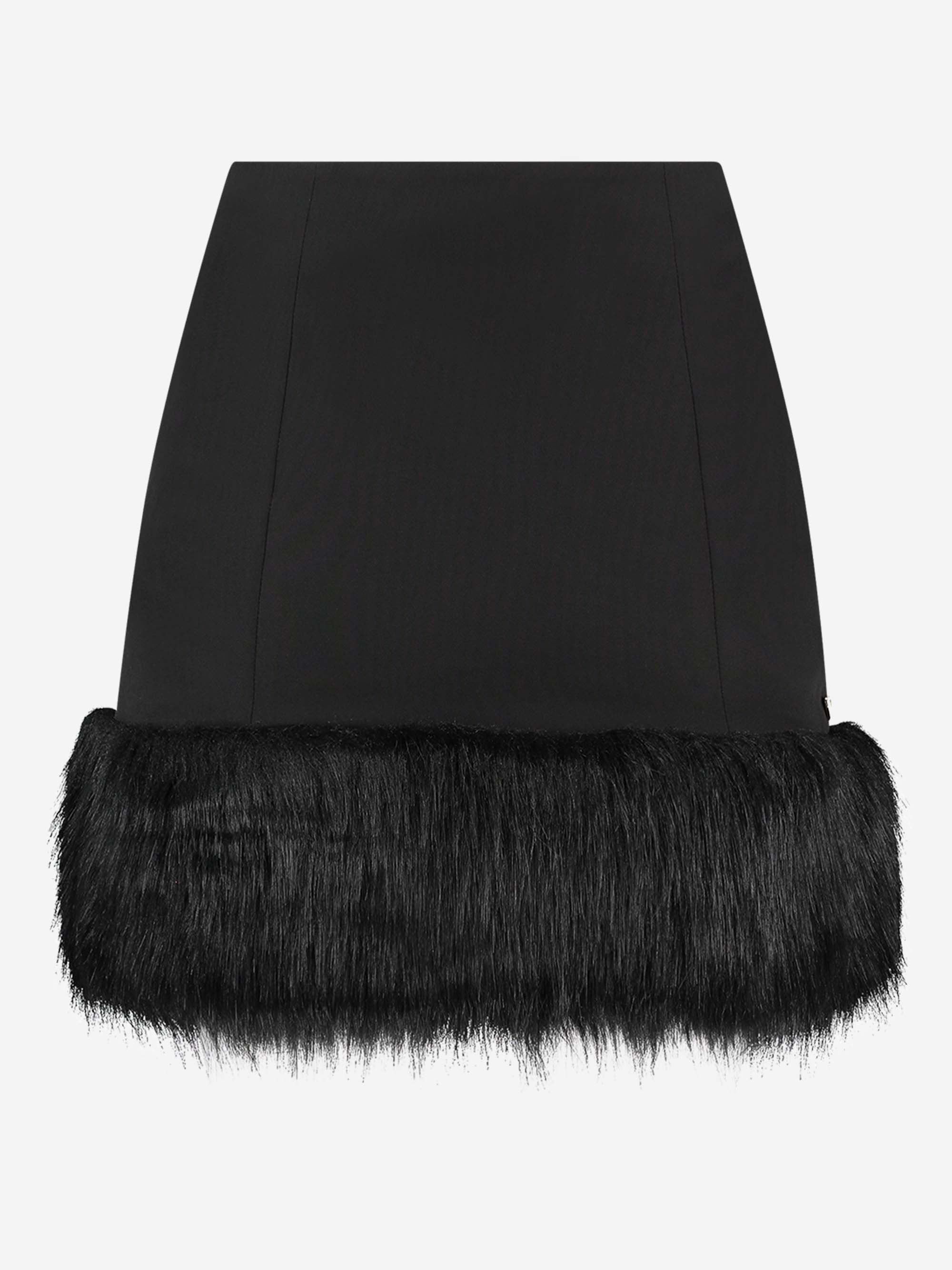  High rise fitted skirt with faux fur 