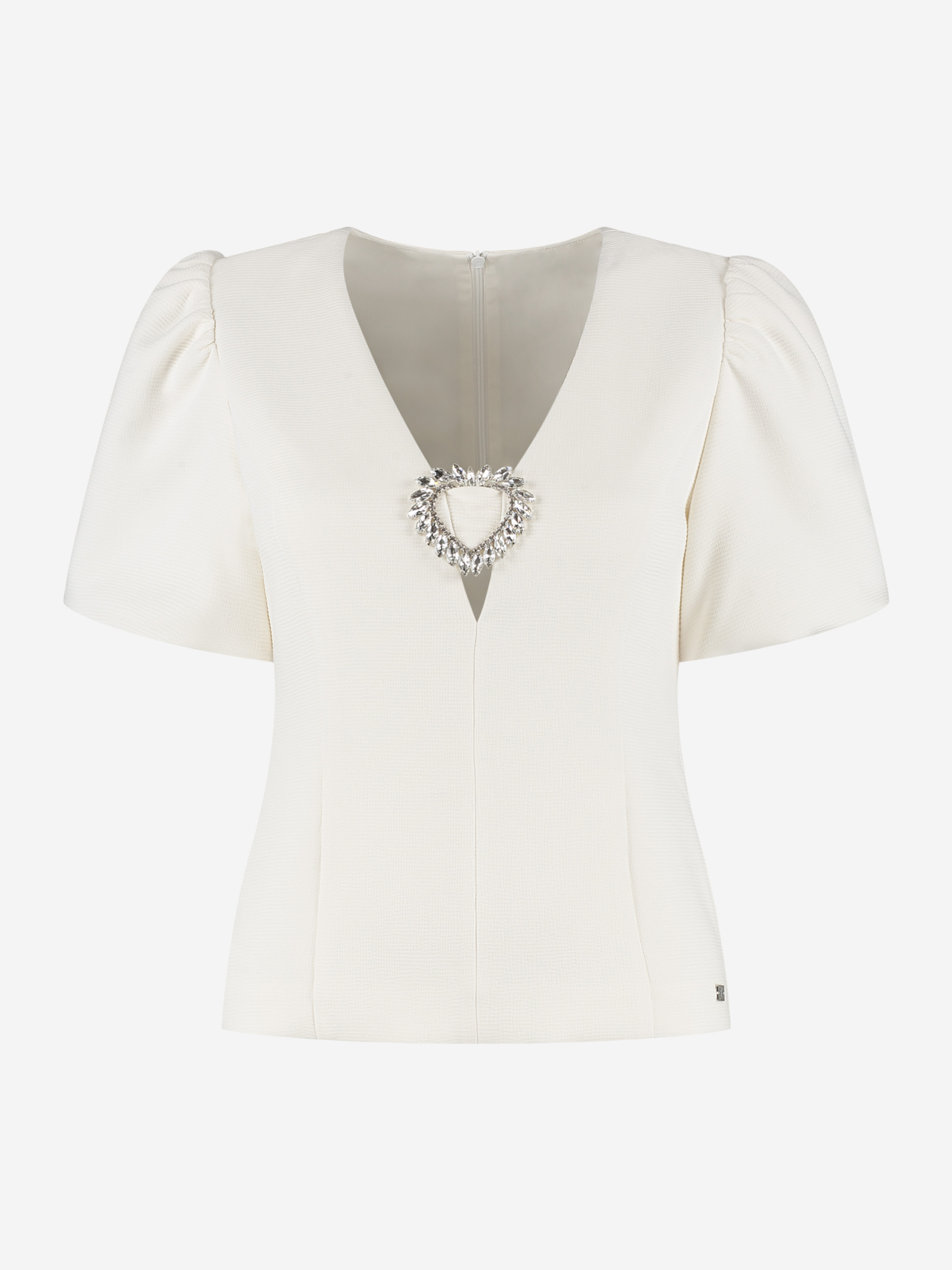 Fitted top with puff sleeves and rhinestone detail