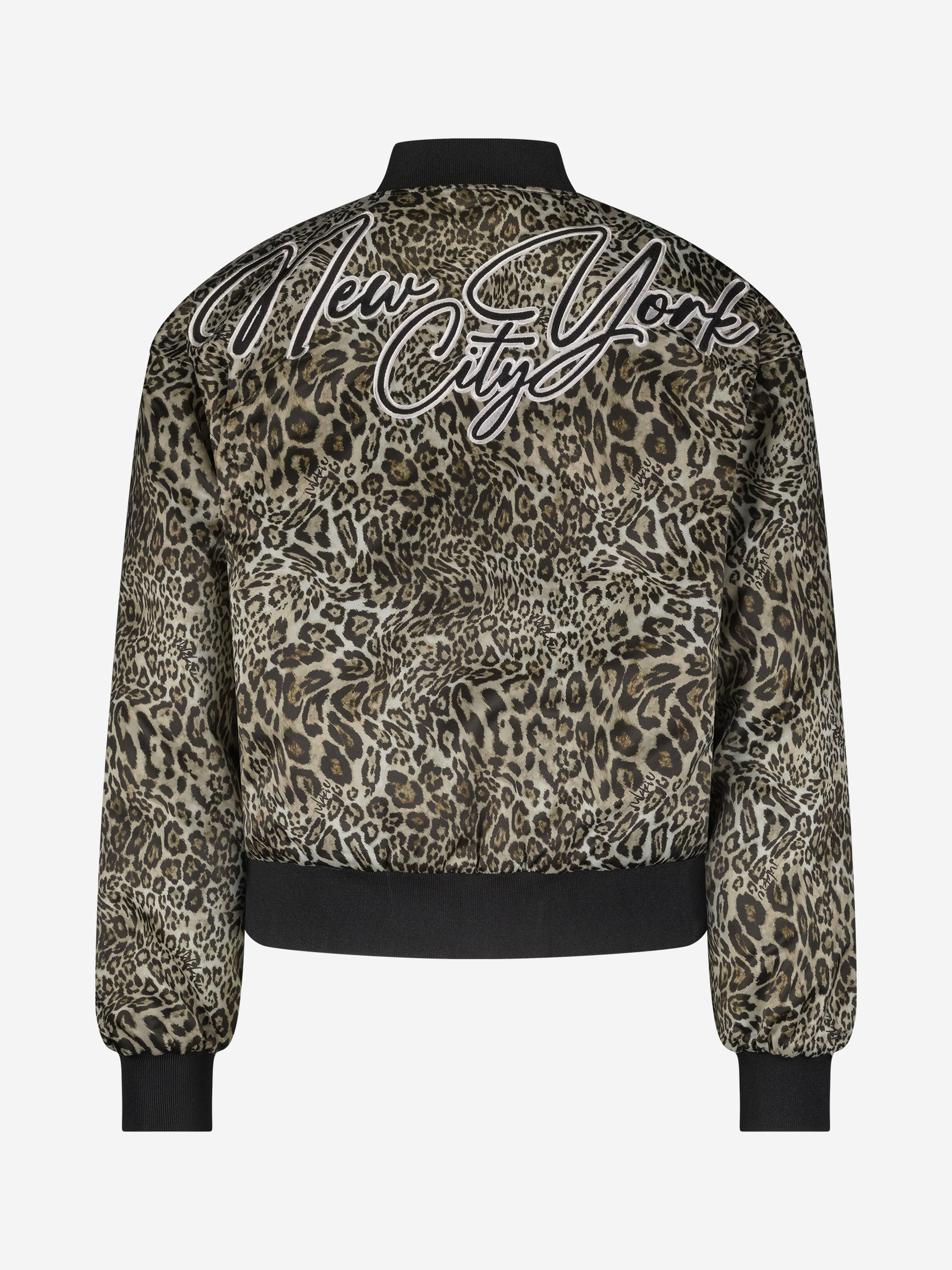 Bomber jacket with leopard print and graphic letters