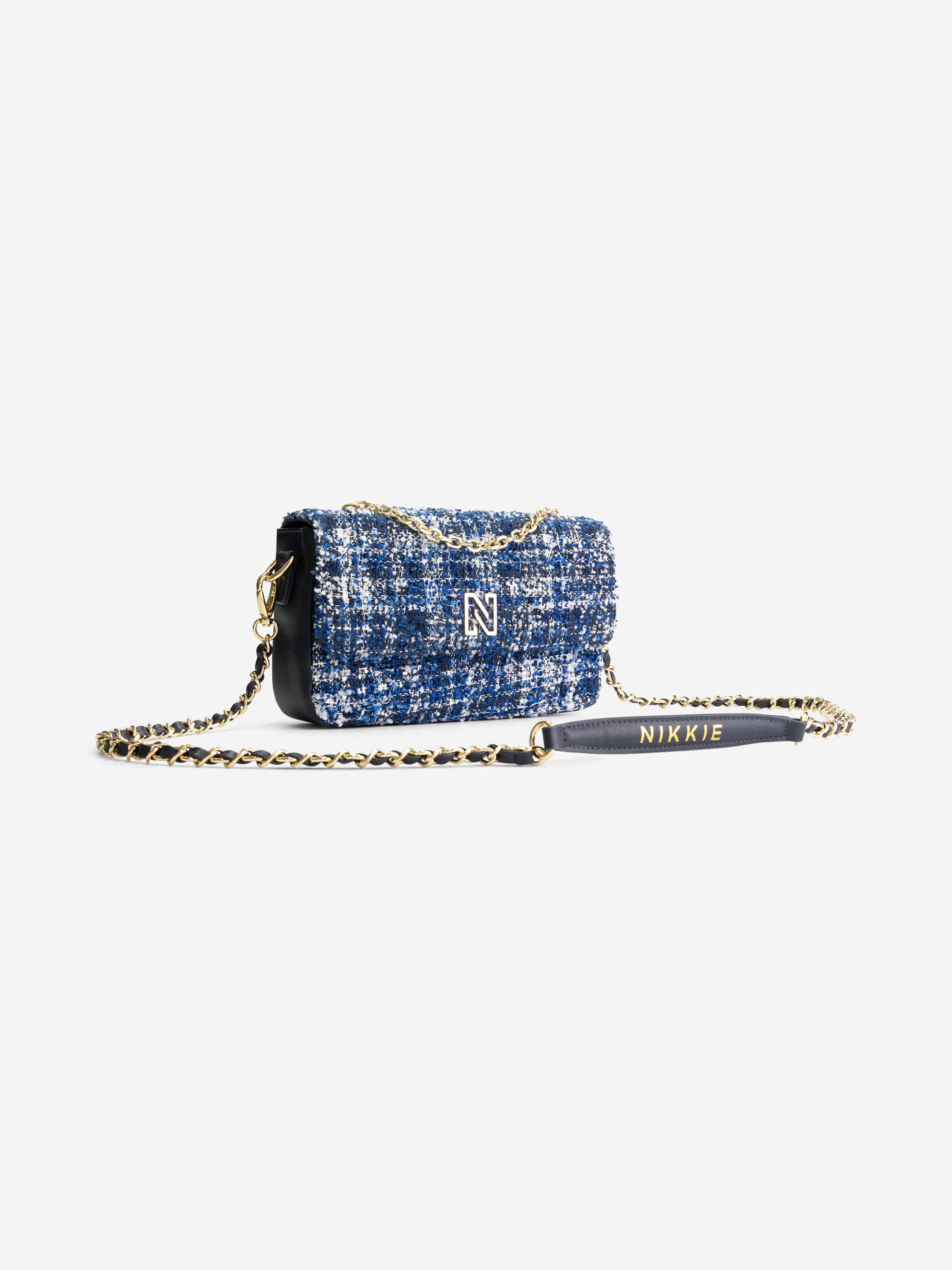 Tweed schoudertas met pied-de-poule patroon