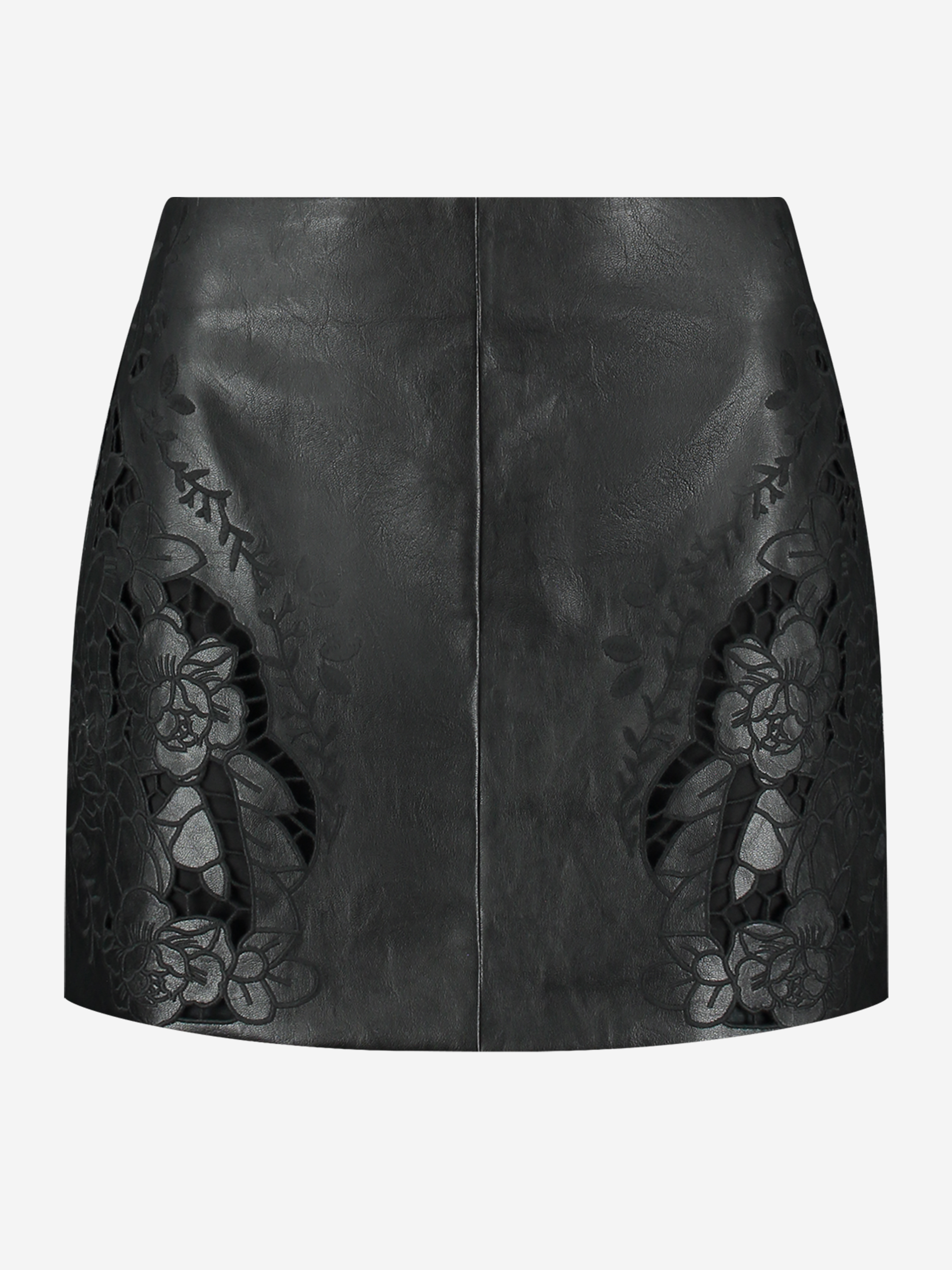 Vegan leren rok met geborduurde details