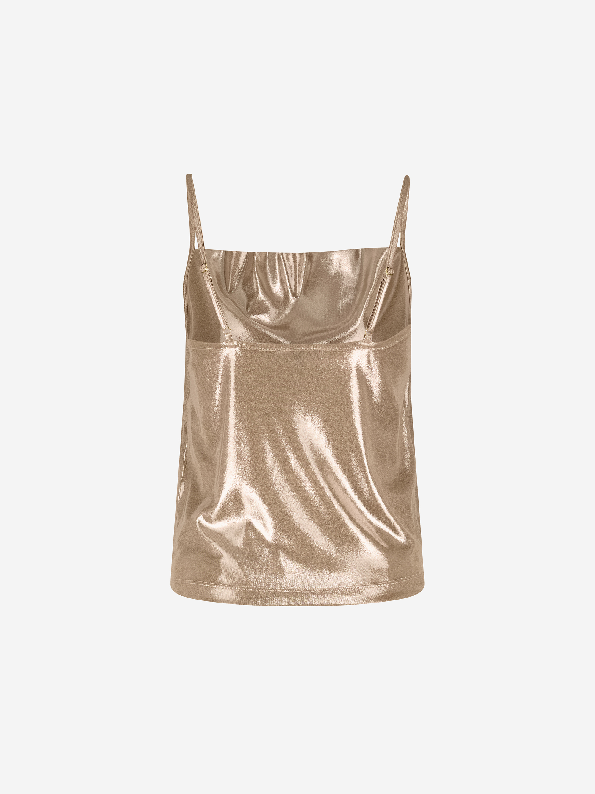 Metallic look top met watervalhals