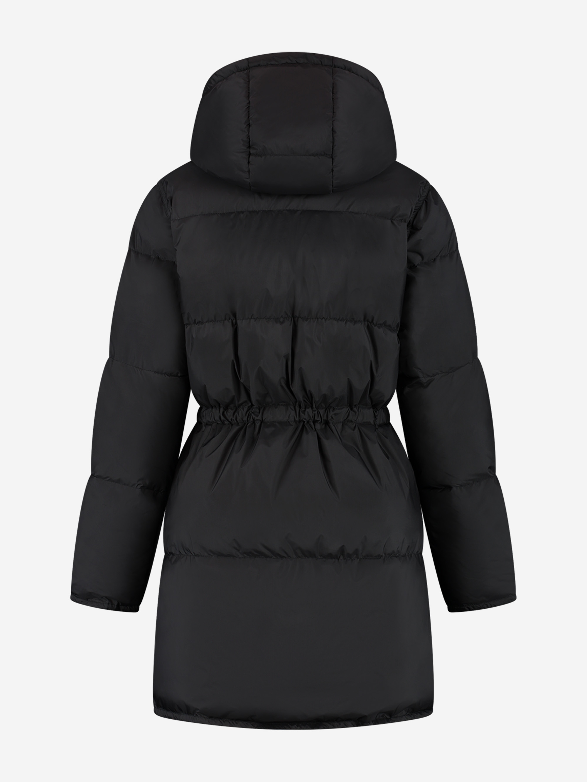 Puffer jacket with hood and tie cord