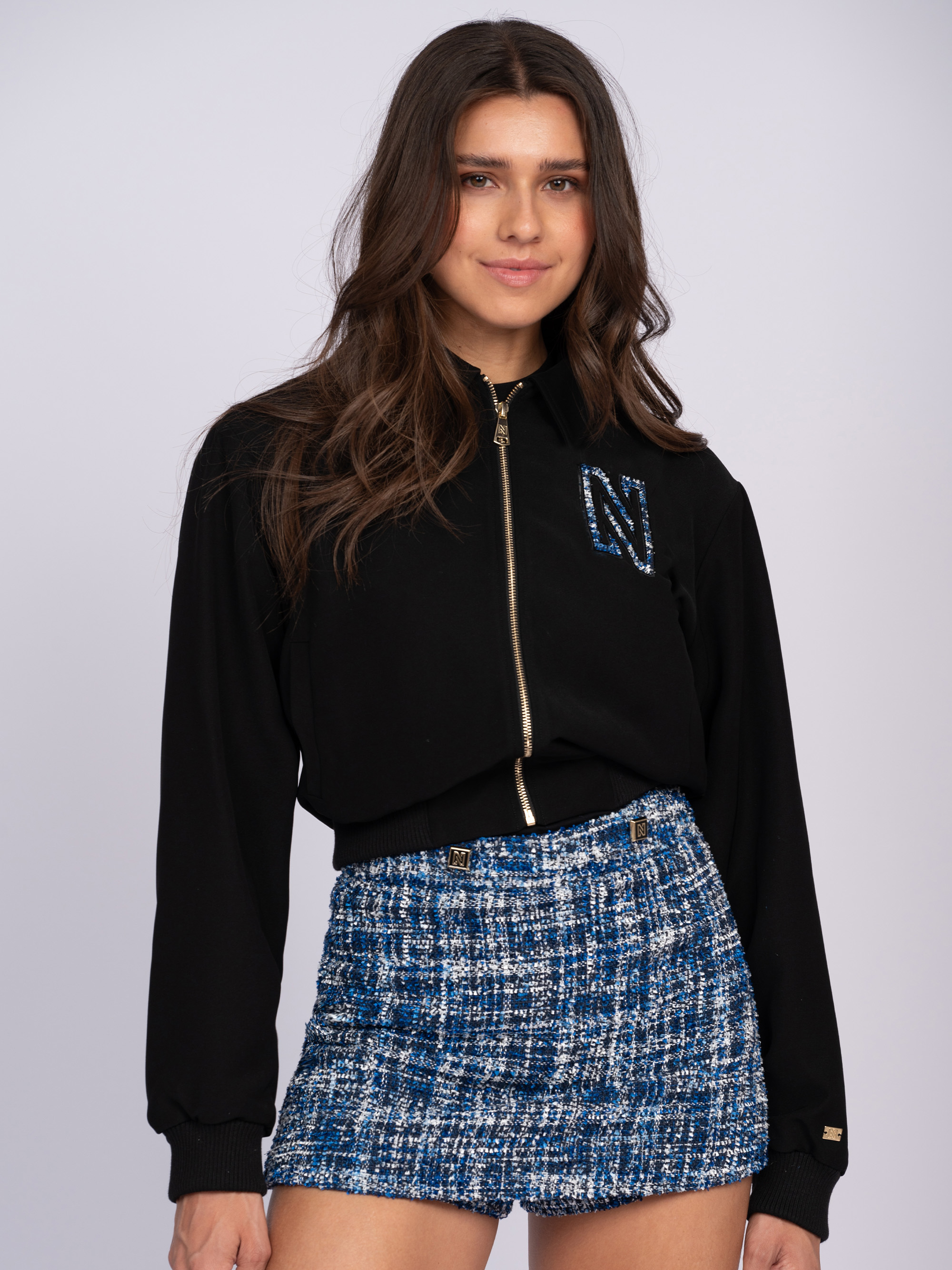 Loose-fitting jacket with tweed N logo