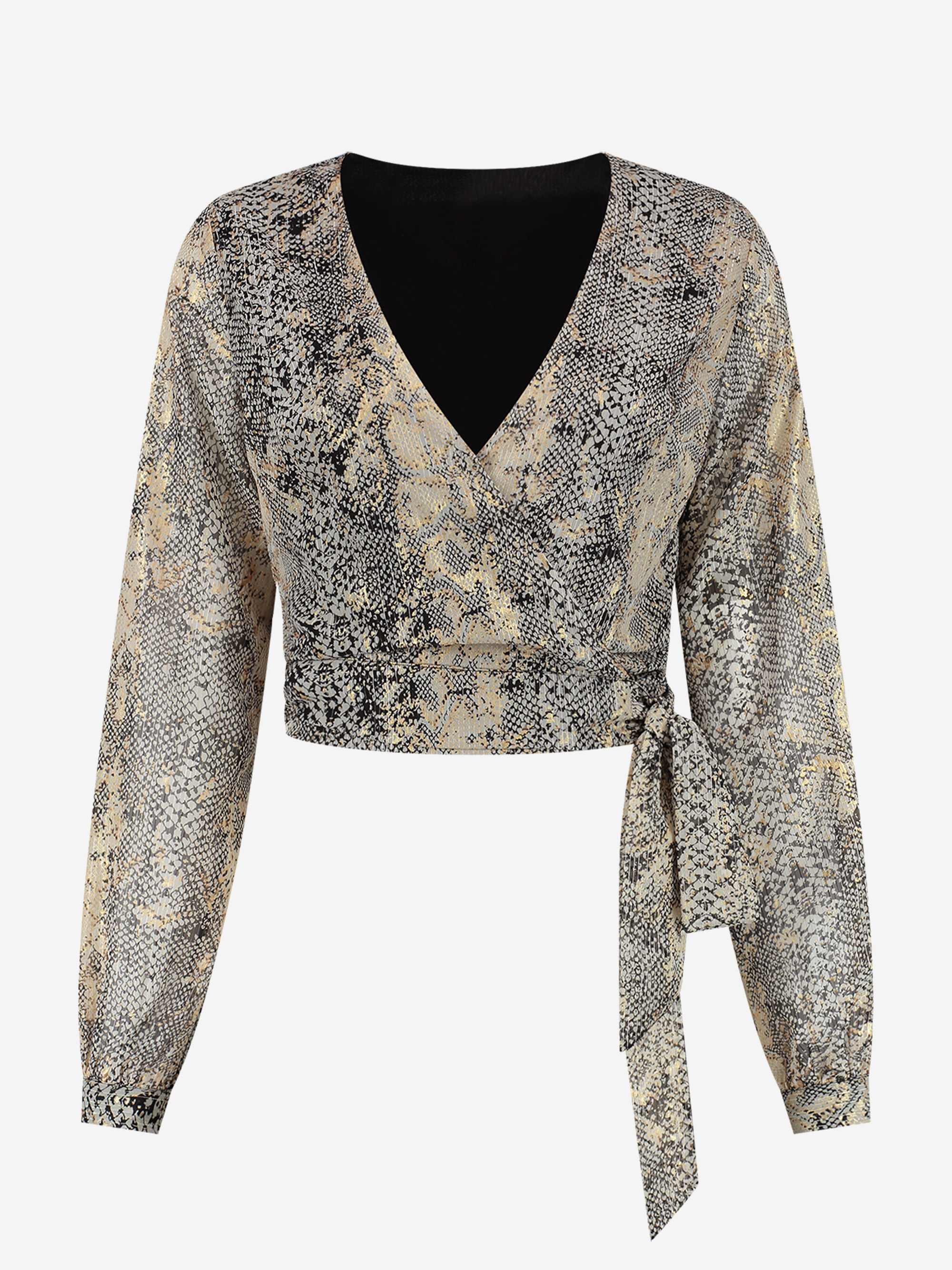 Wrap top with metallic snake print