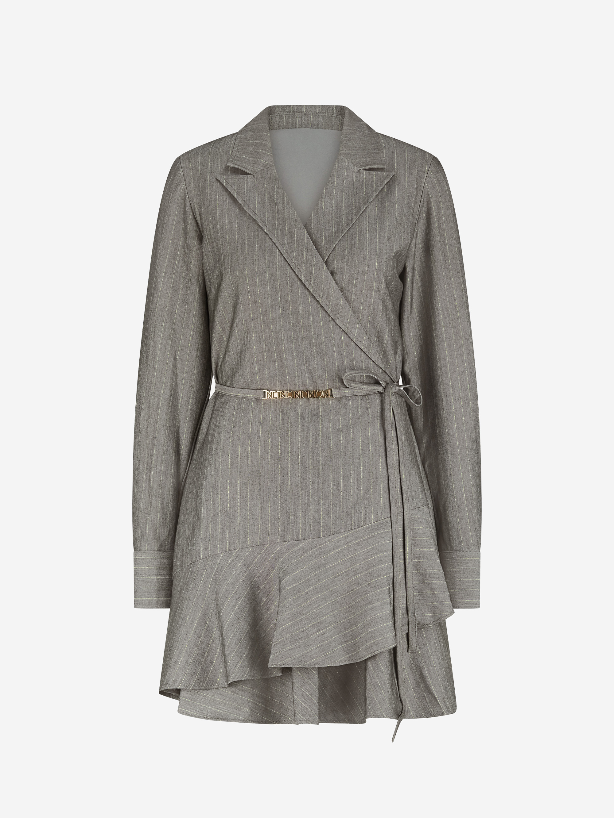 Striped wrap dress with chain detail