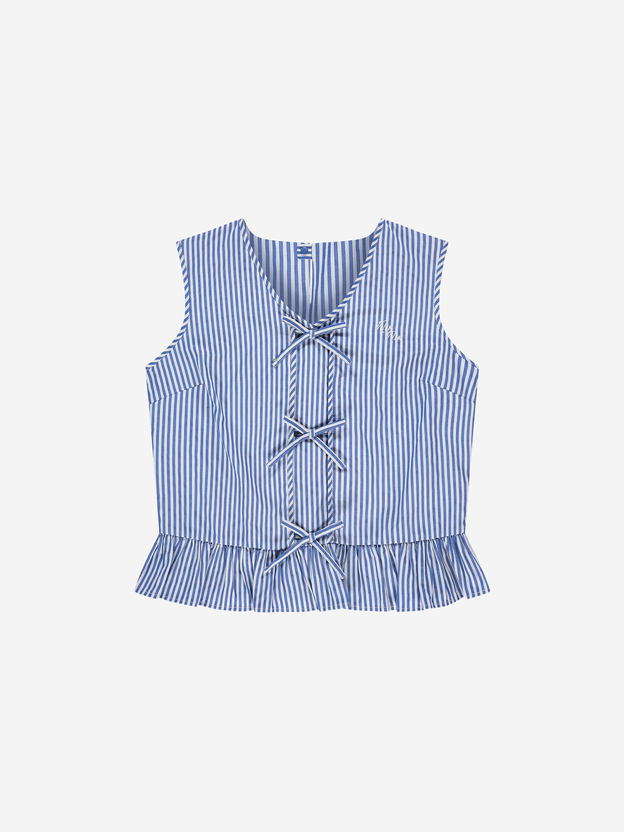 Striped top with ruffles and bow details