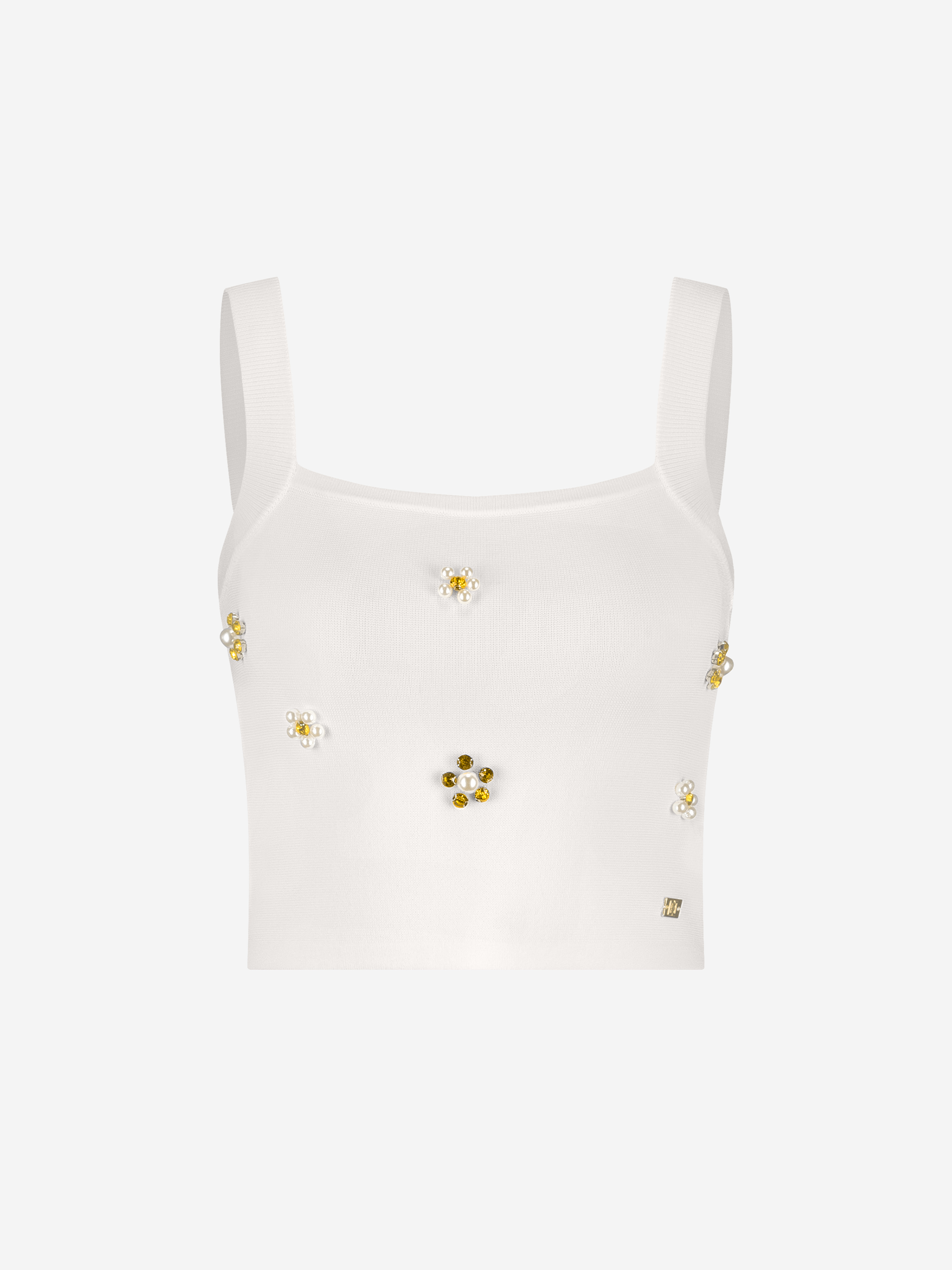 Cropped top met strass-steentjes en parels