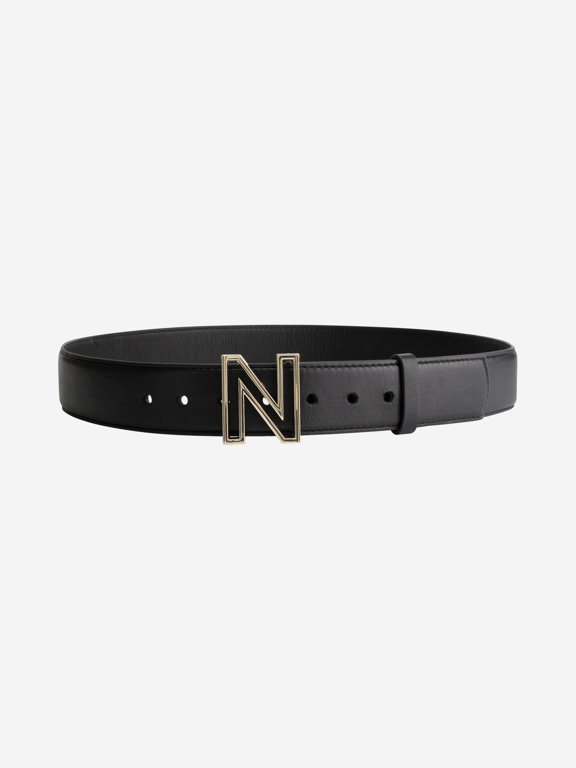 Leather belt with N buckle