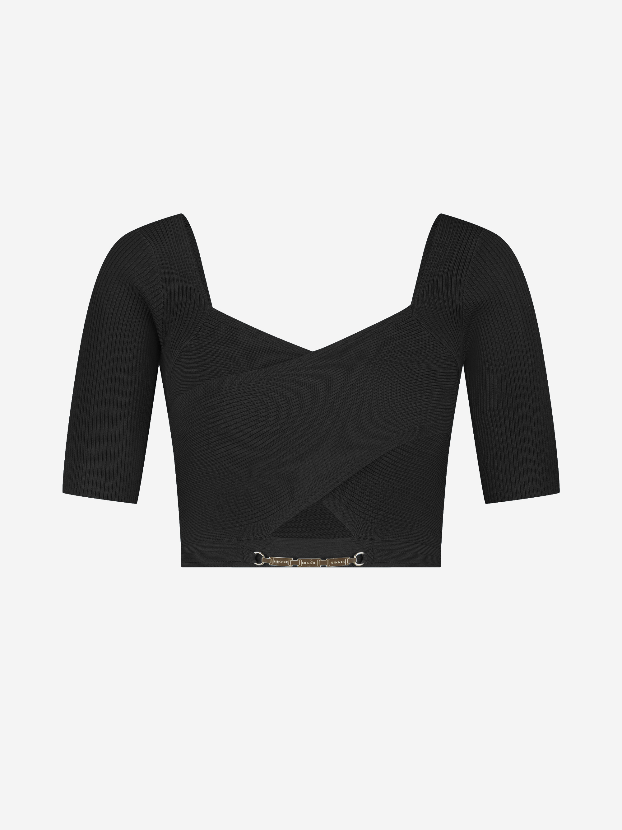 Geribde cropped top met gekruist detail