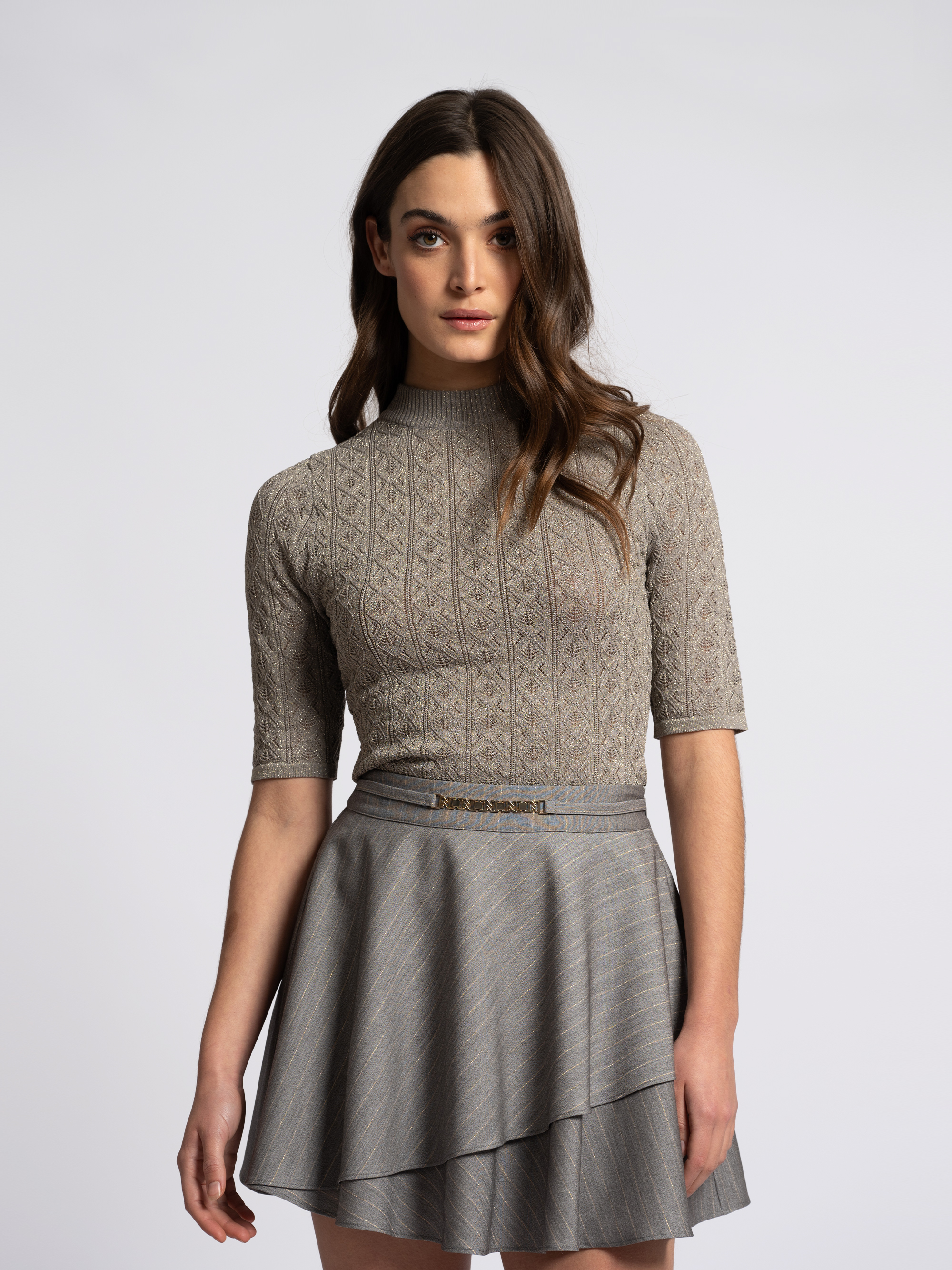 Striped skirt with asymmetrical flounce
