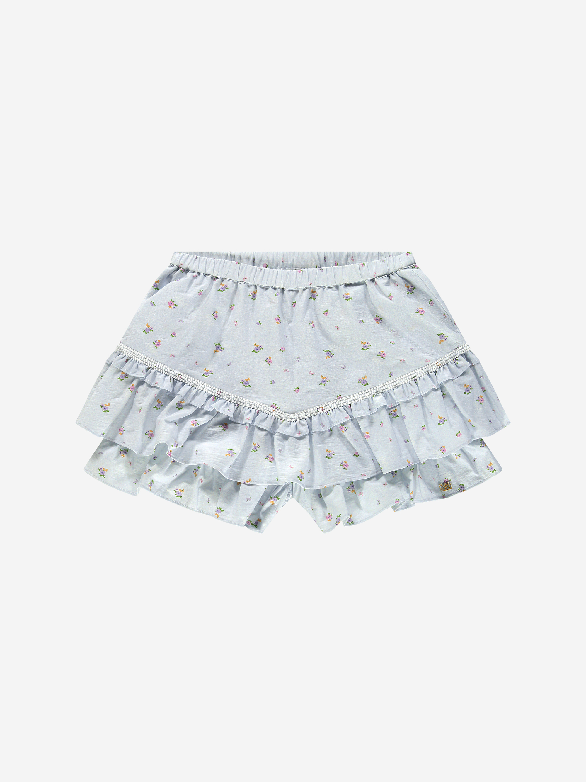Layered skort with floral print and ruffles