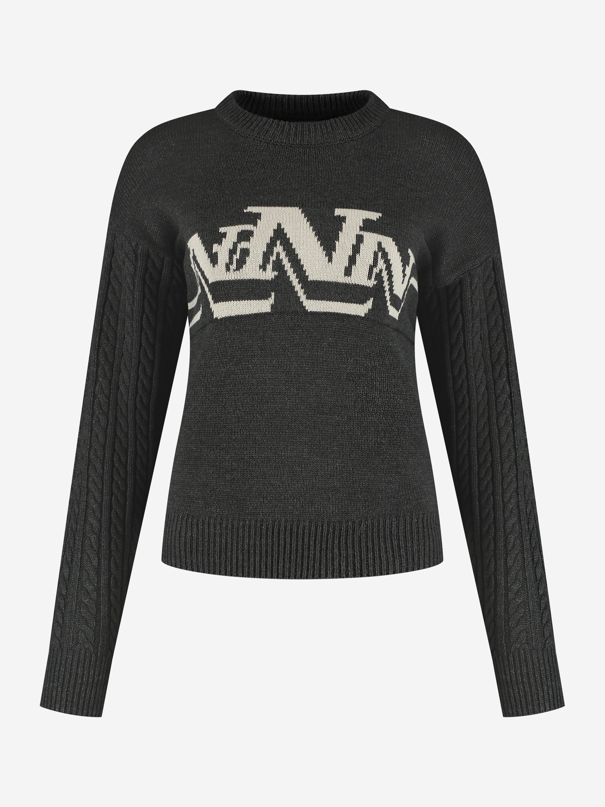 Cable knitted sweater with N logo print