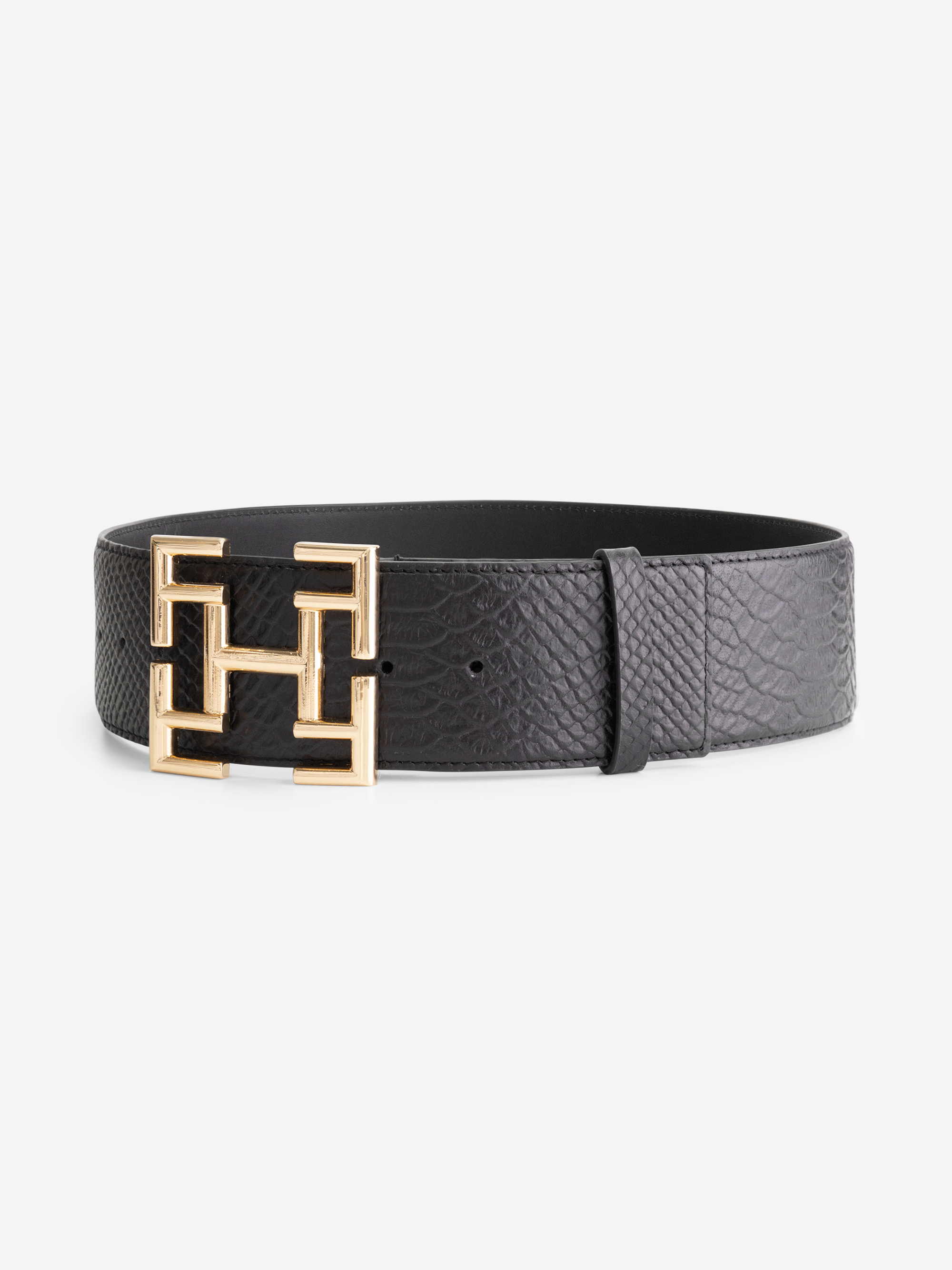 Leren croco riem met logo gesp