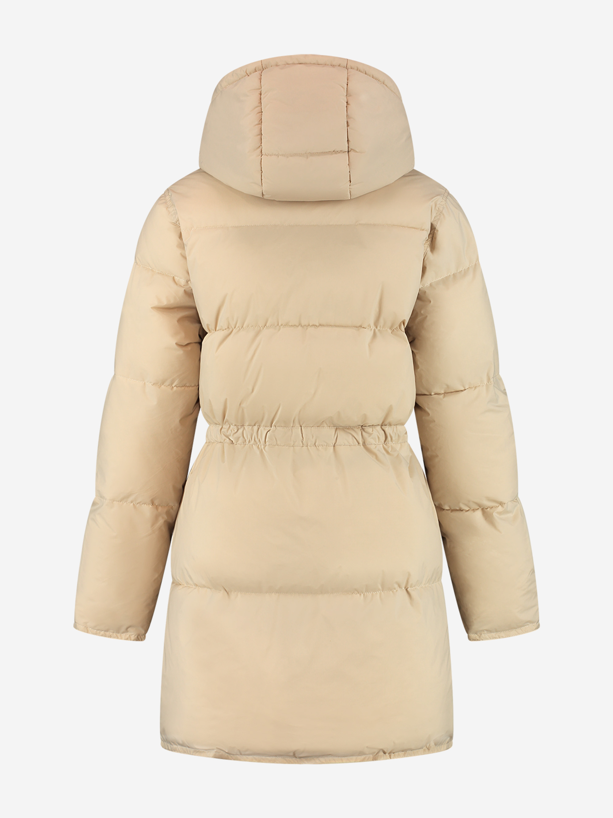 Puffer jacket with hood and tie cord