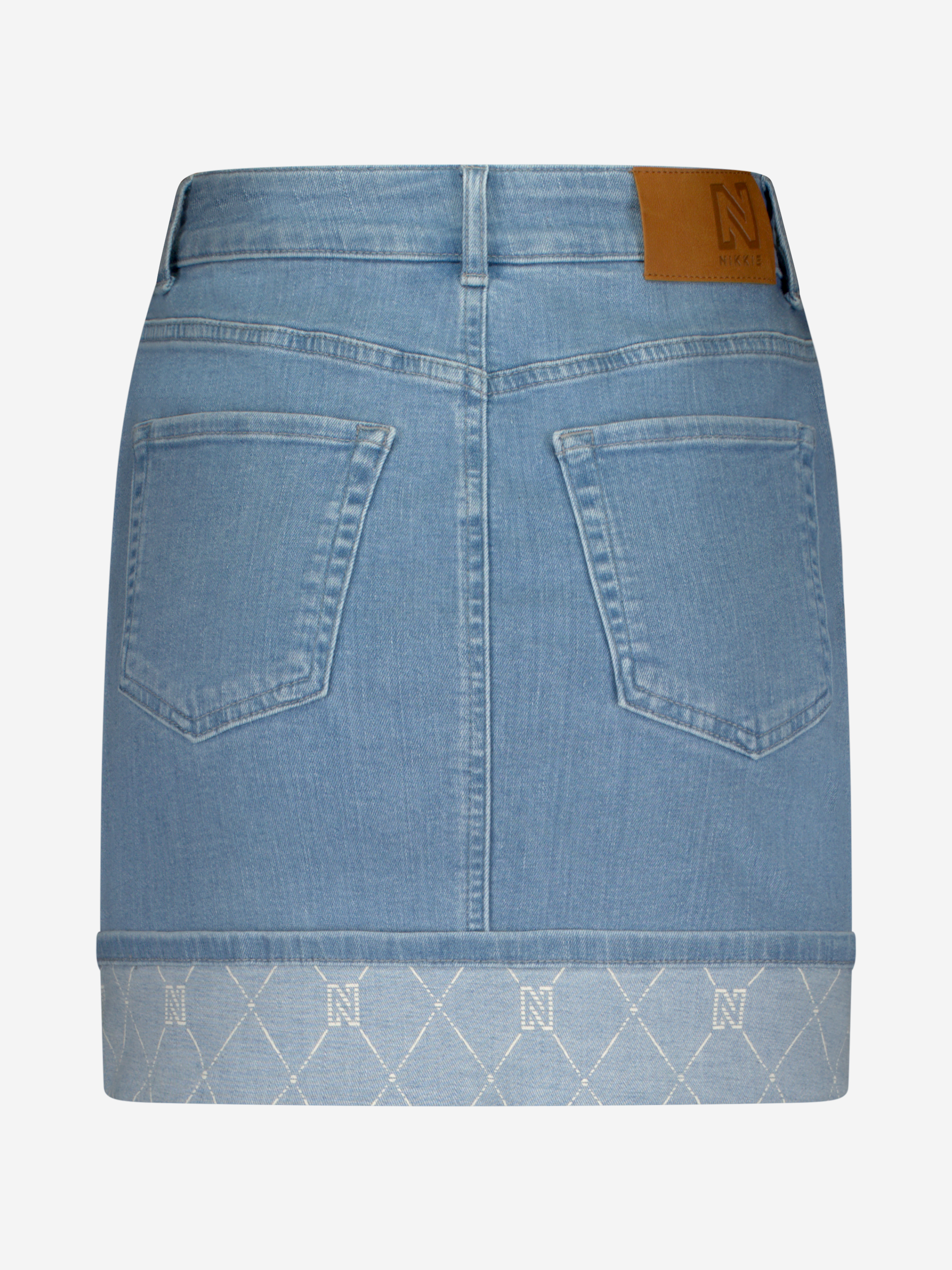 Korte denim rok met omslagrand