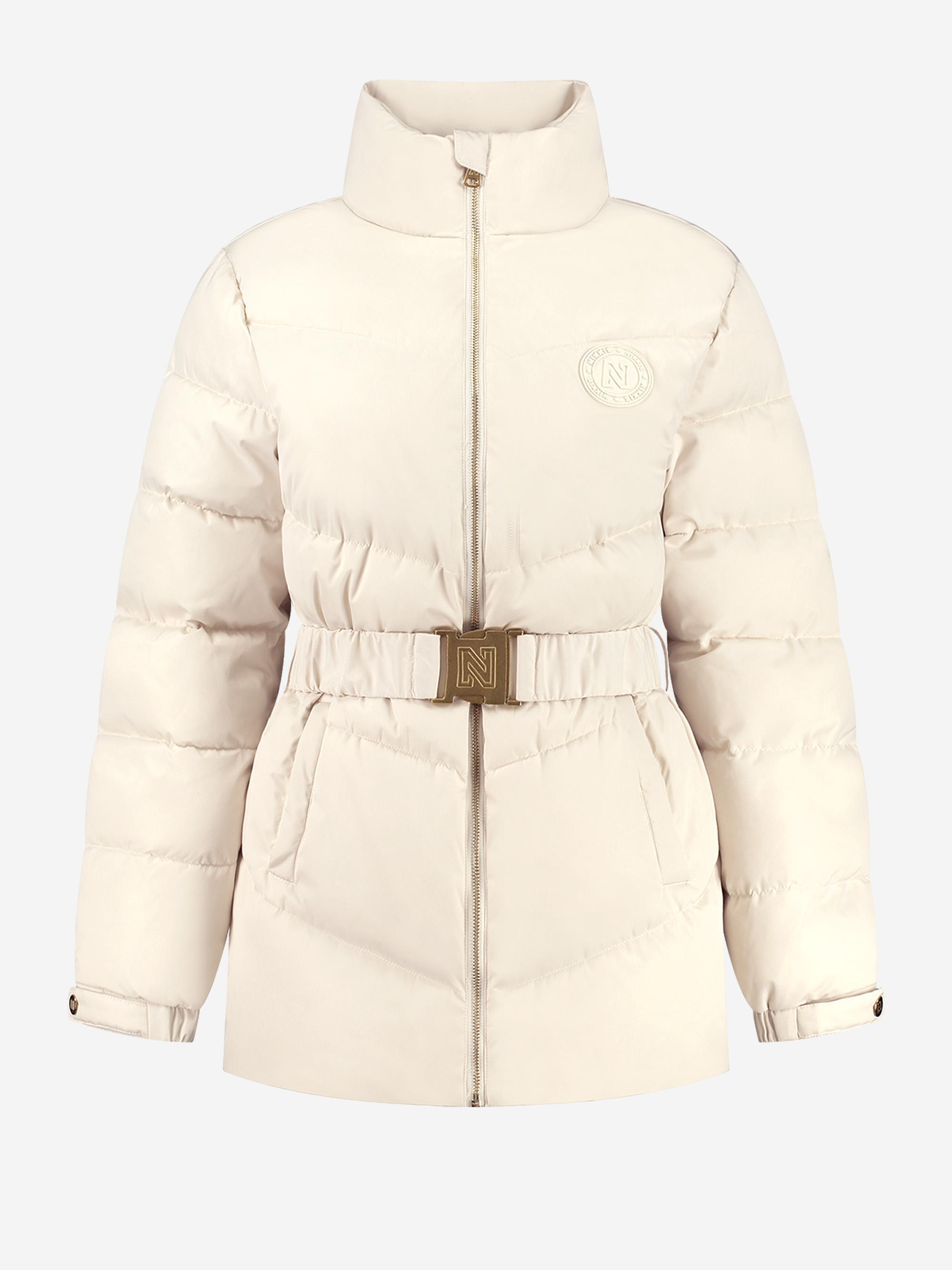 Puffer coat with belt