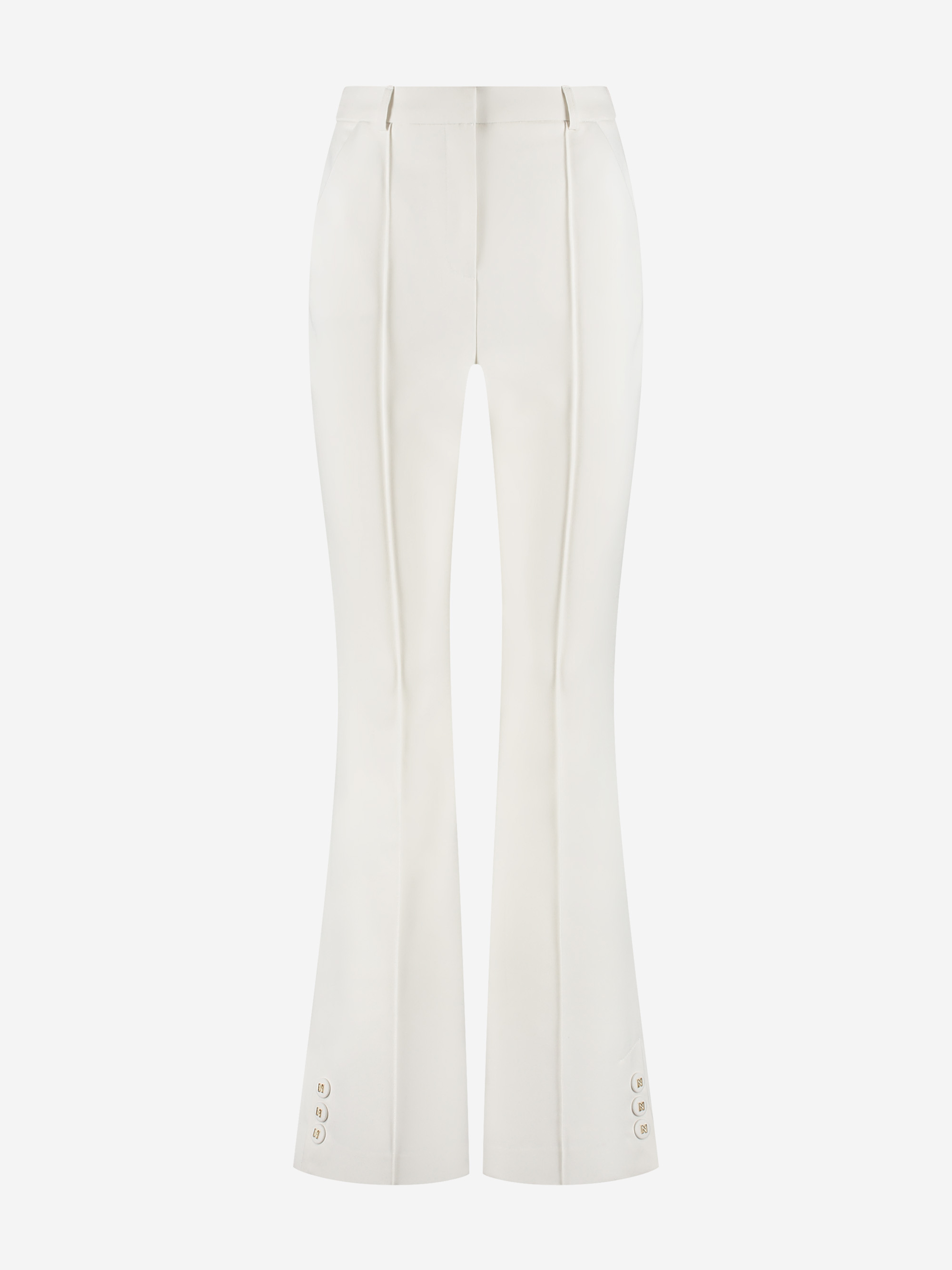Fitted flared pants with front seam and N-buttons 