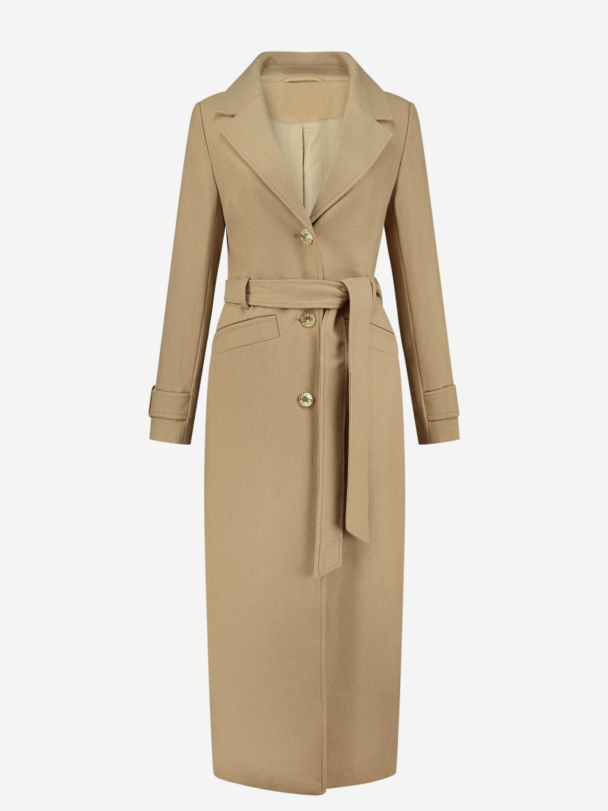 Long coat with tie belt
