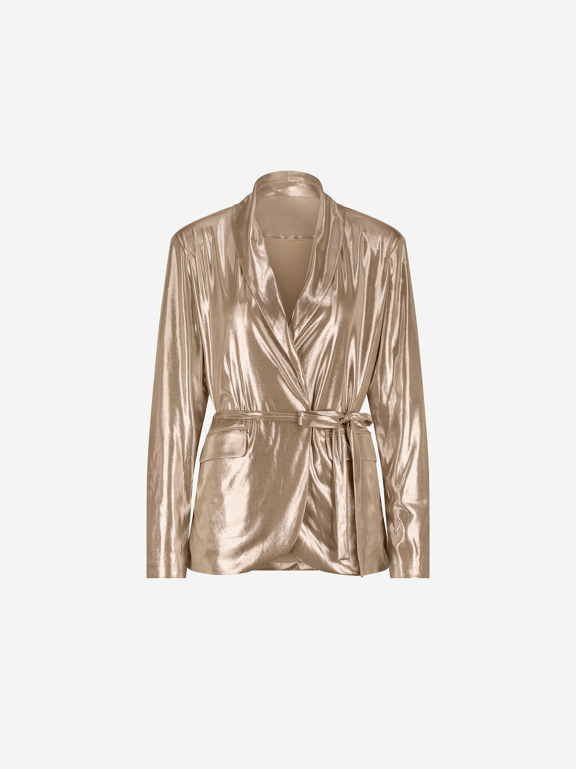 Metallic look blazer met strikceintuur
