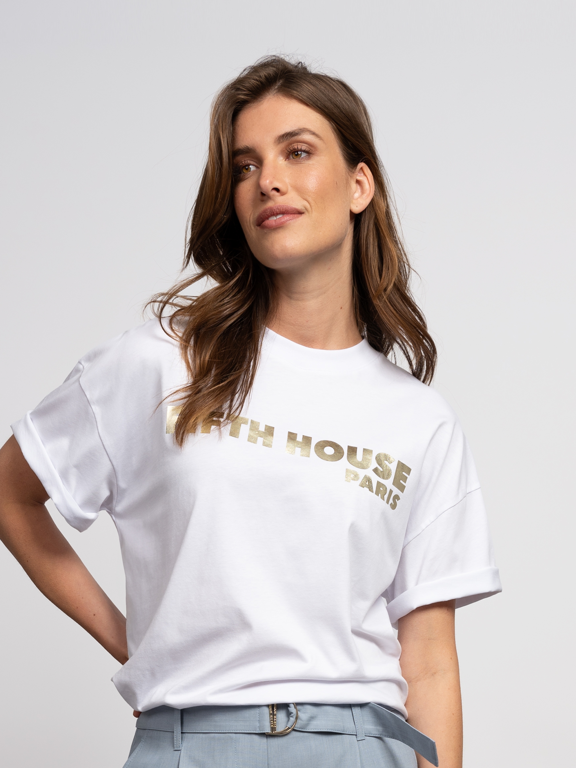 Loose-fitting T-shirt with text print