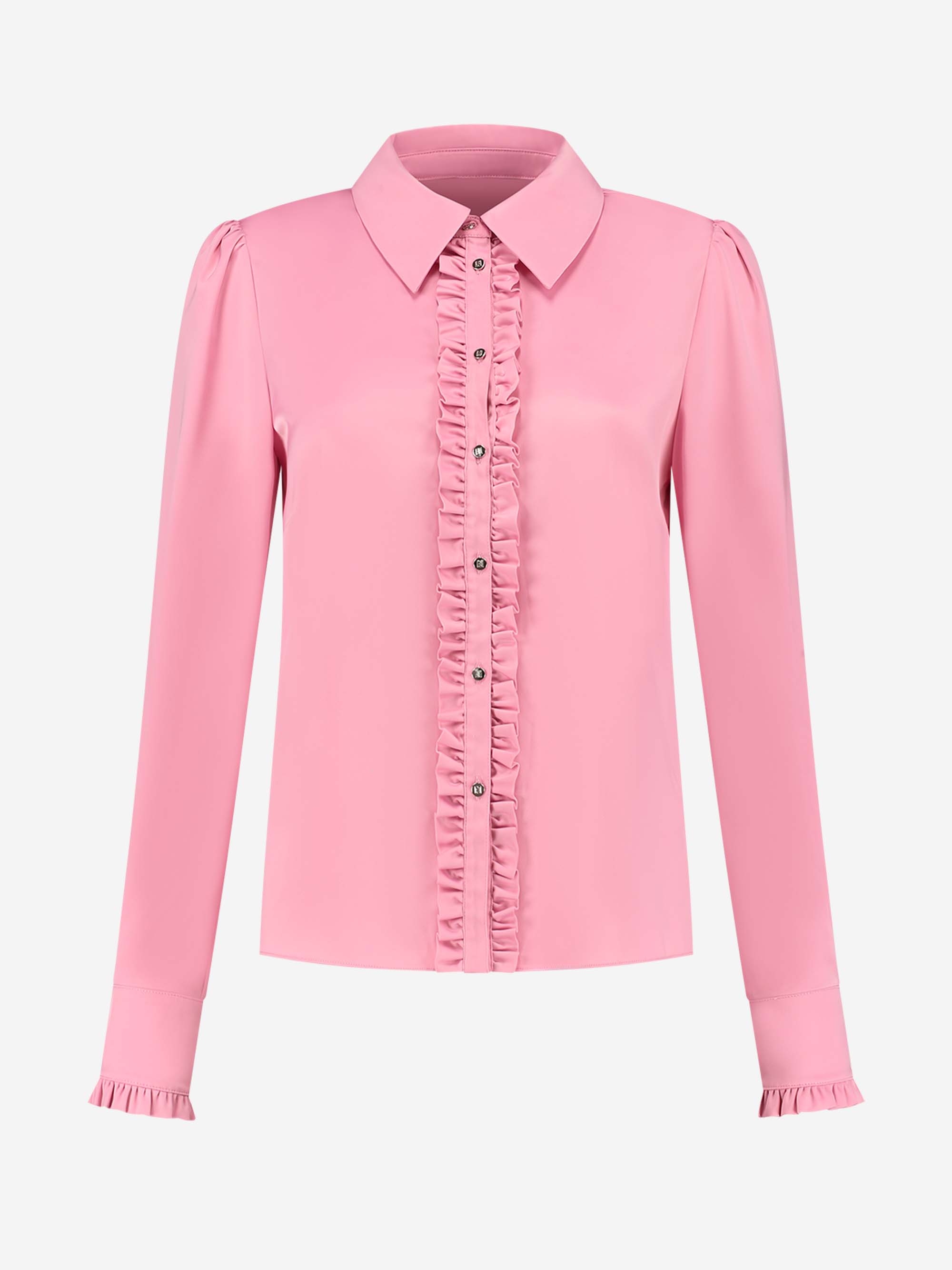 Satin look blouse with ruffles