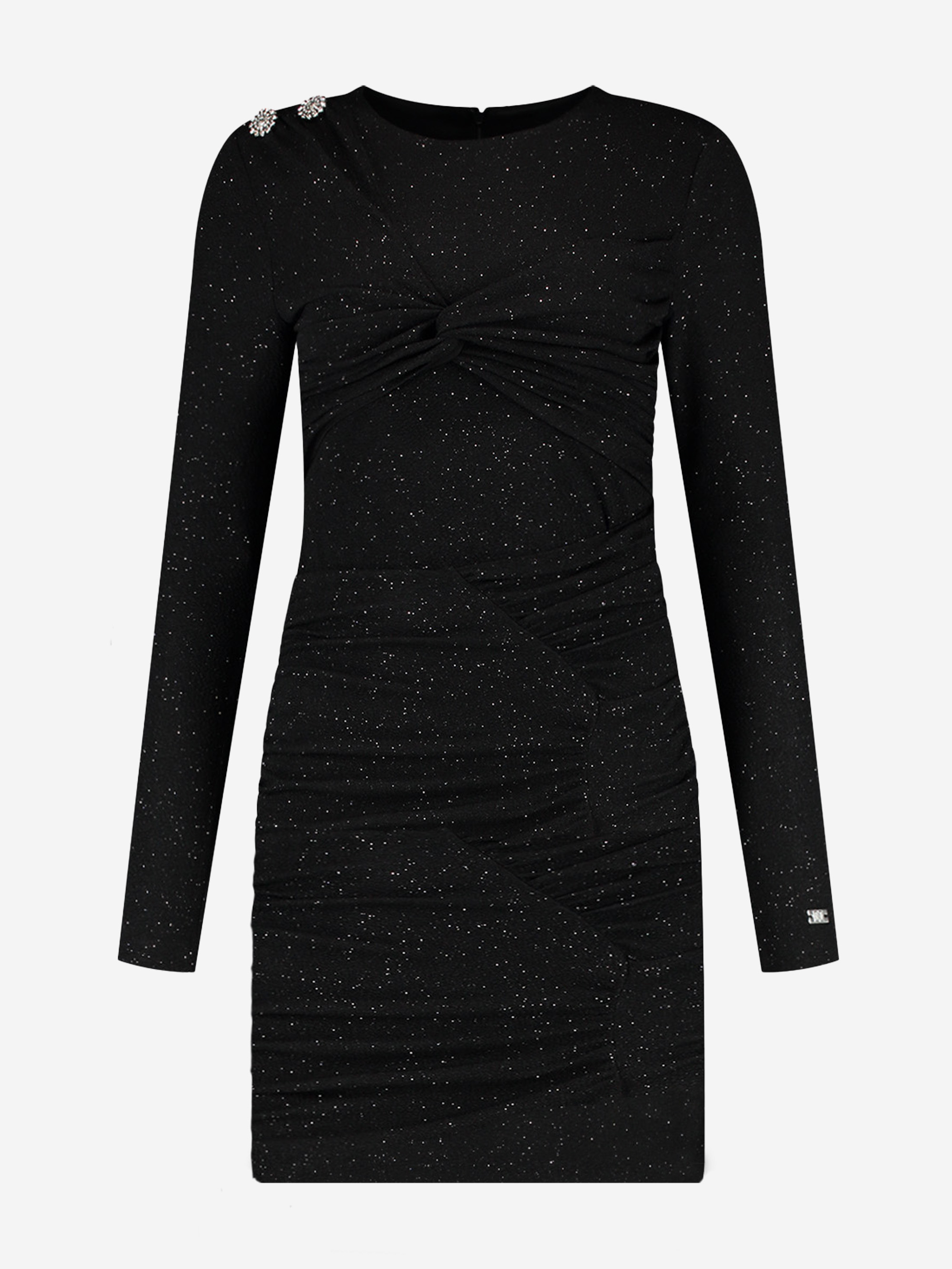 Aansluitende glitter jurk met detail op schouder