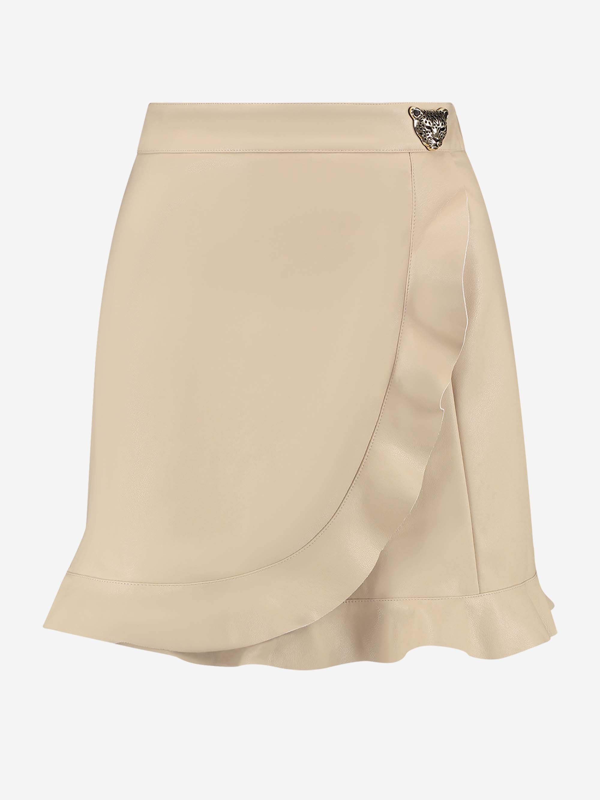 Vegan leather wrap skirt with leopard detail