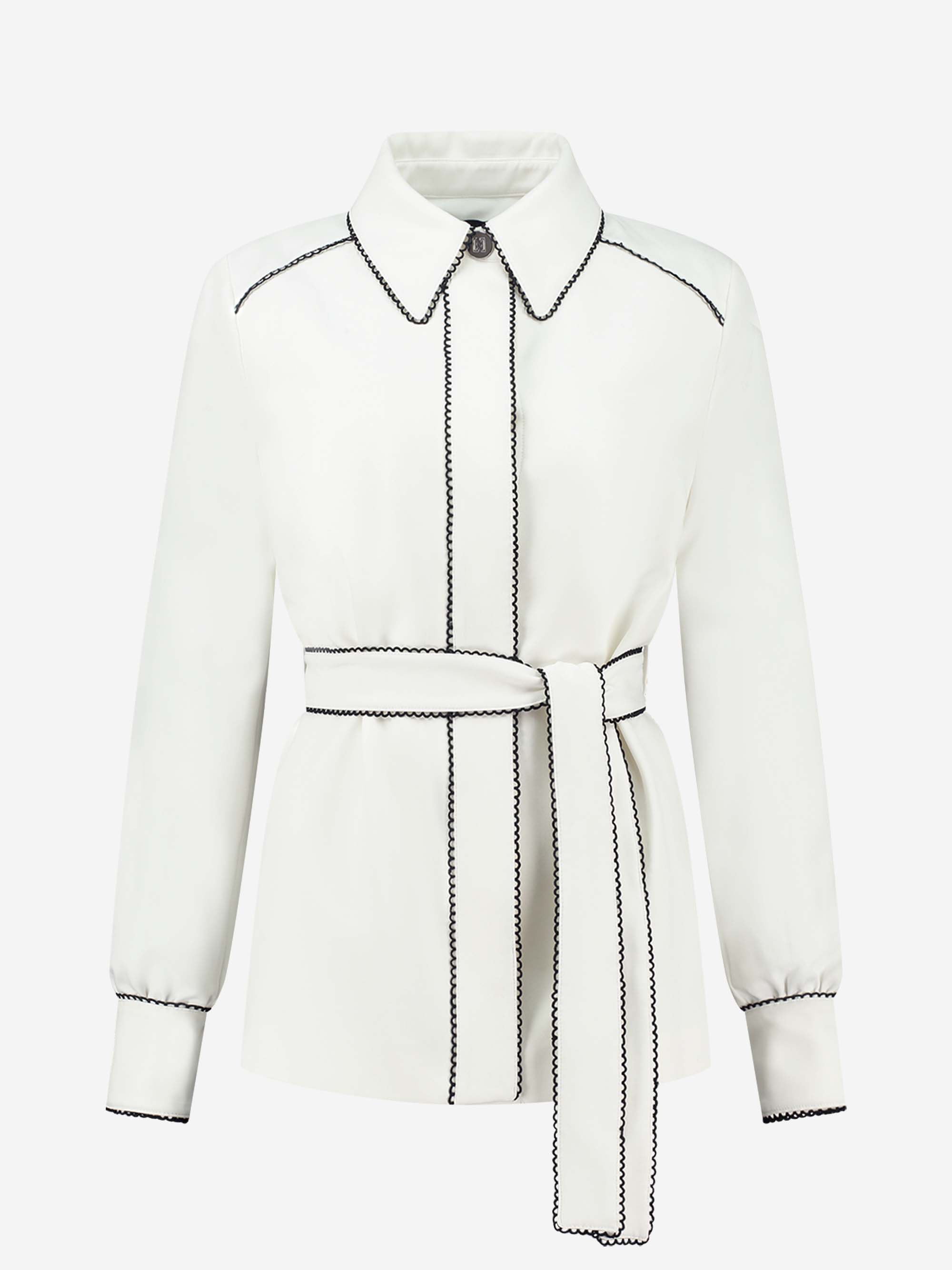 Contrasting blouse with tie belt