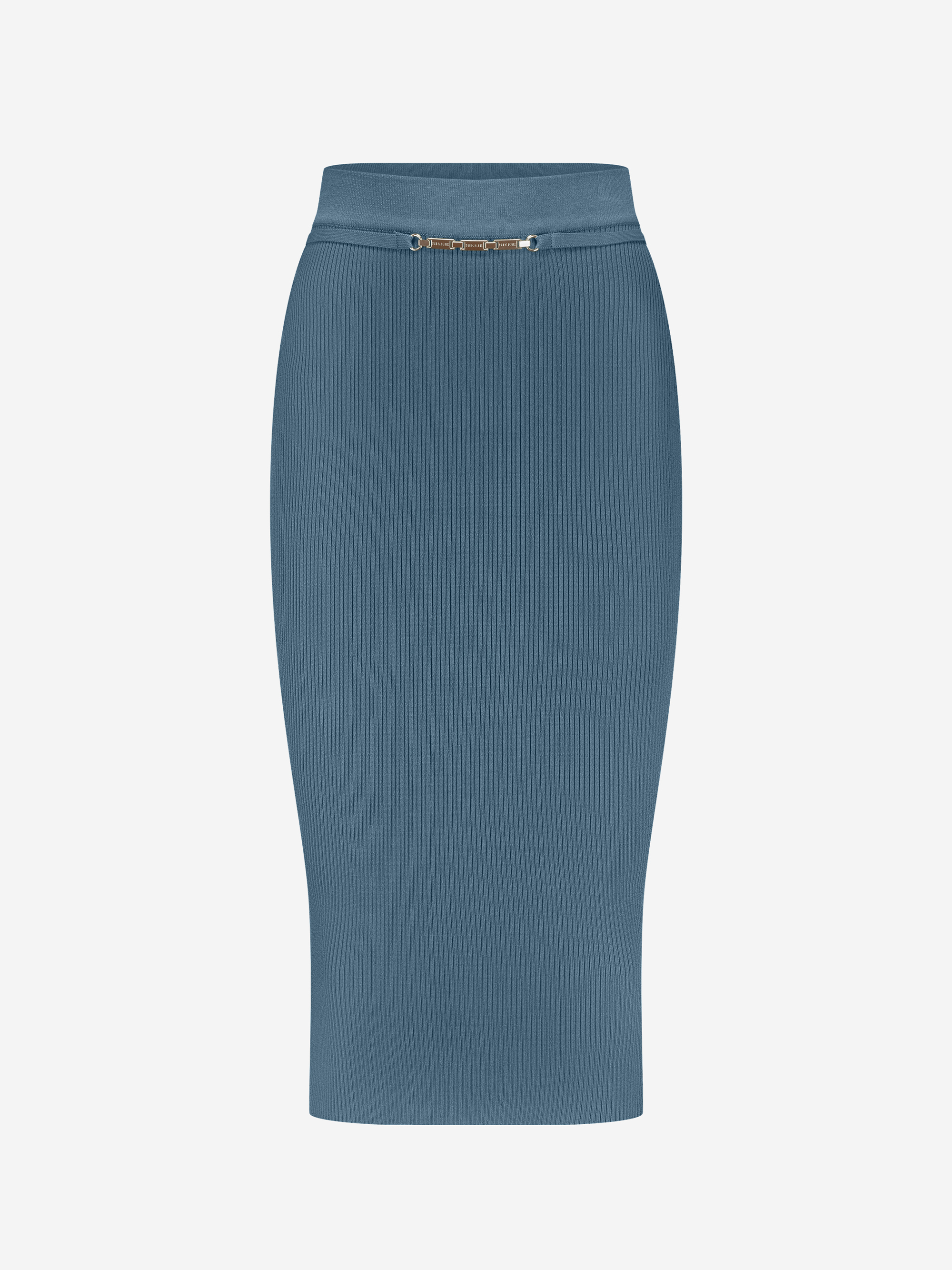 Geribde midi rok met ketting detail