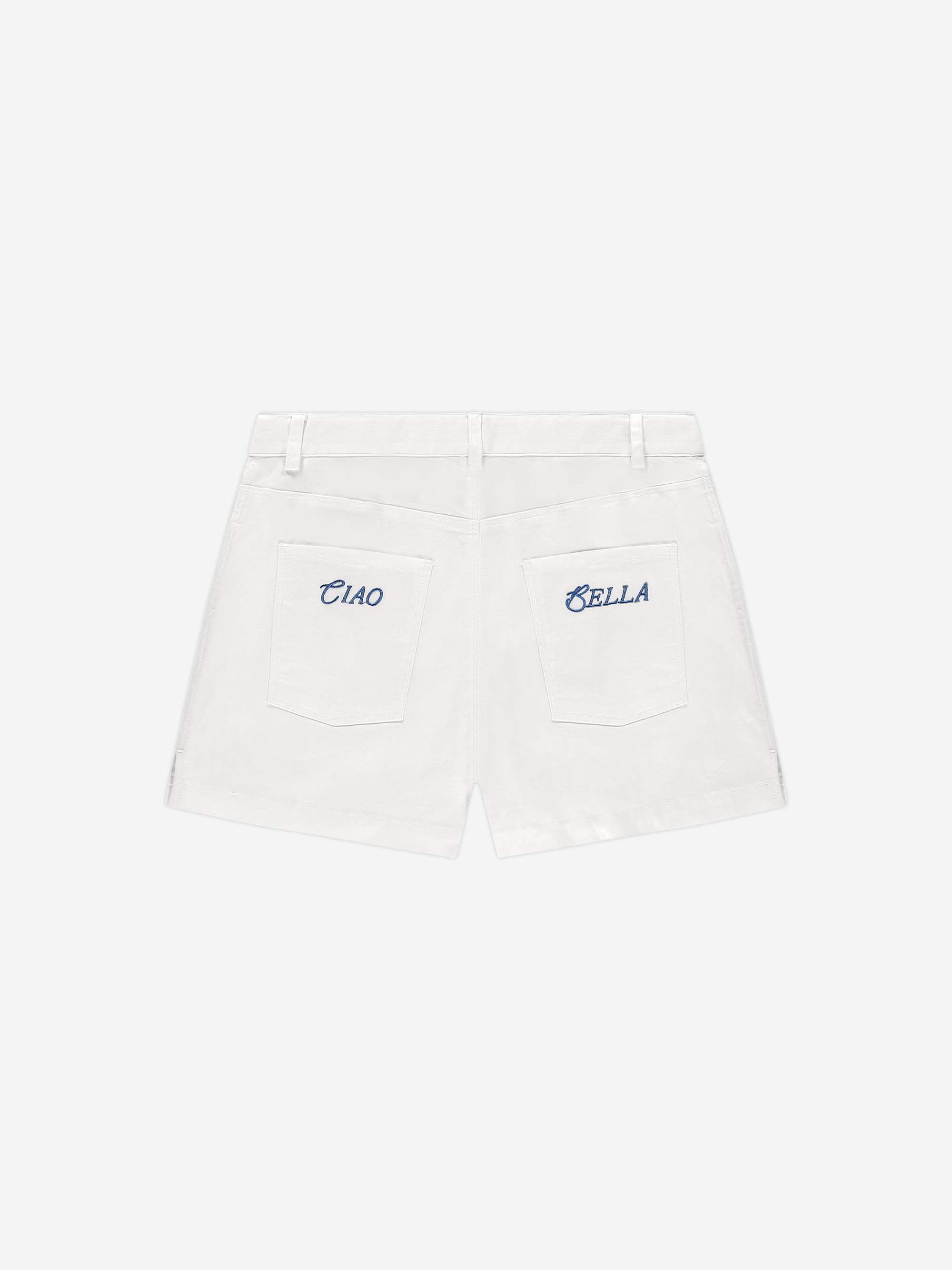 Denim shorts with text print