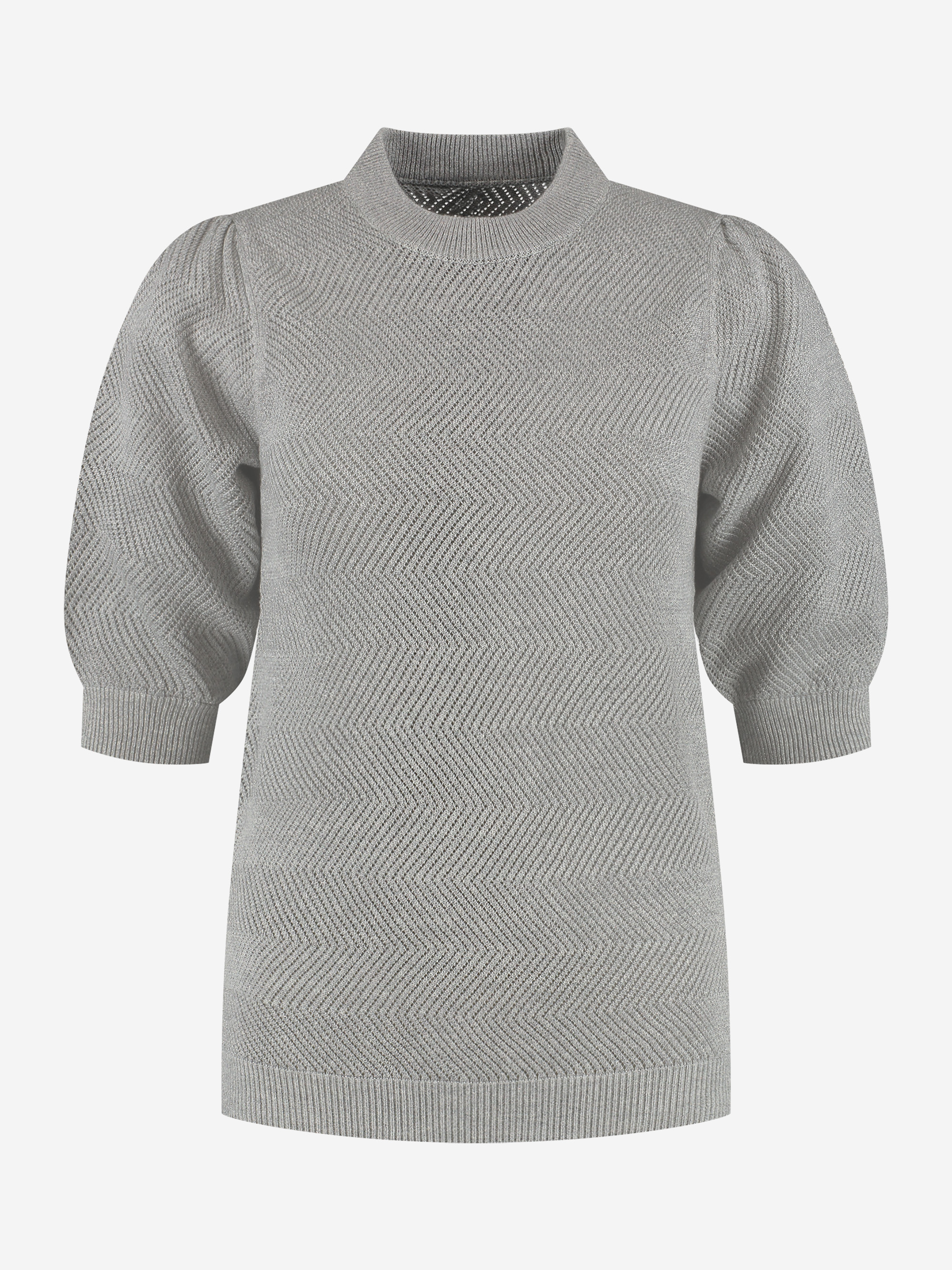Ajour knitted top with puff sleeves