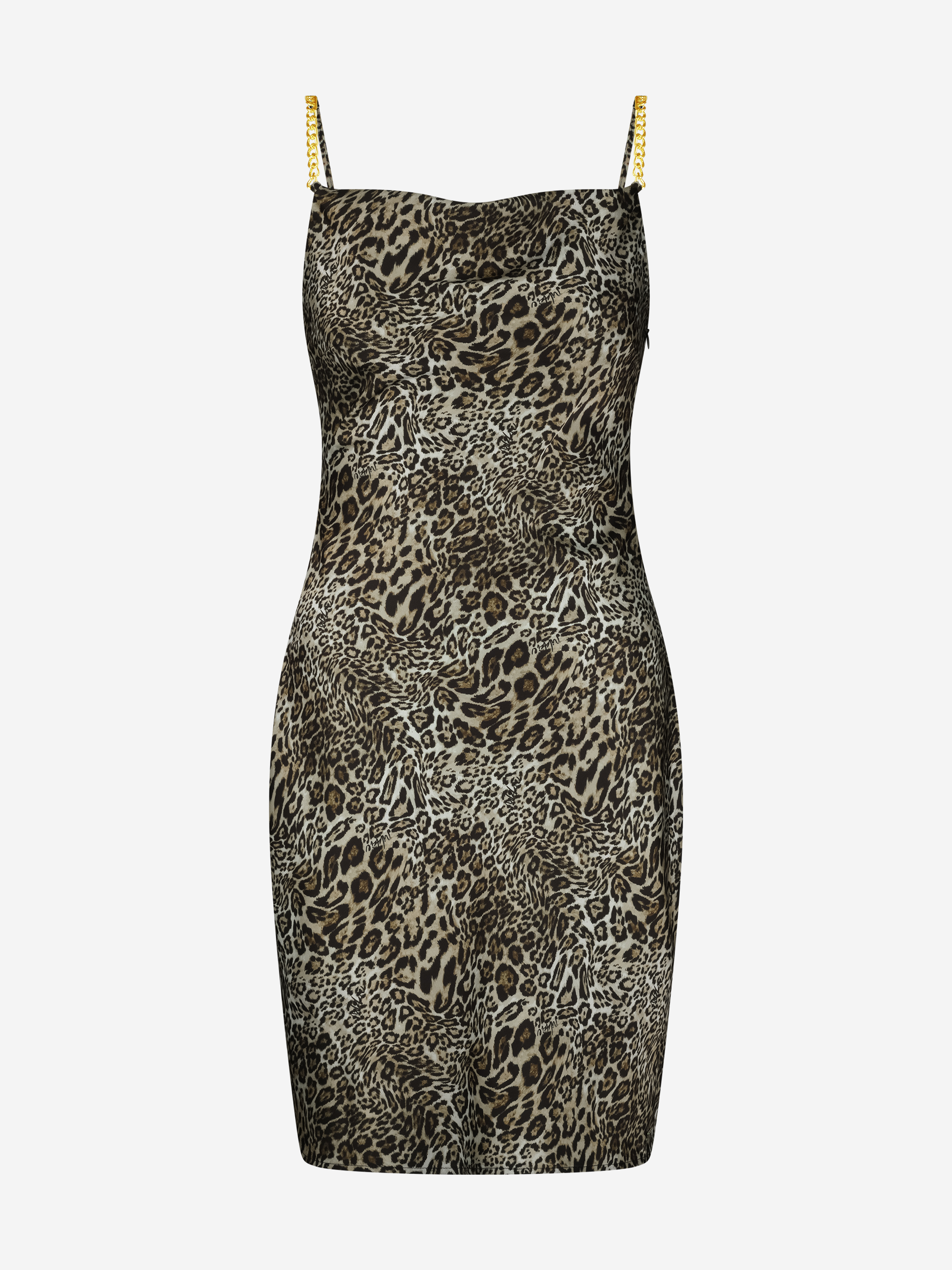 Satin look dress with leopard print and waterfall neckline