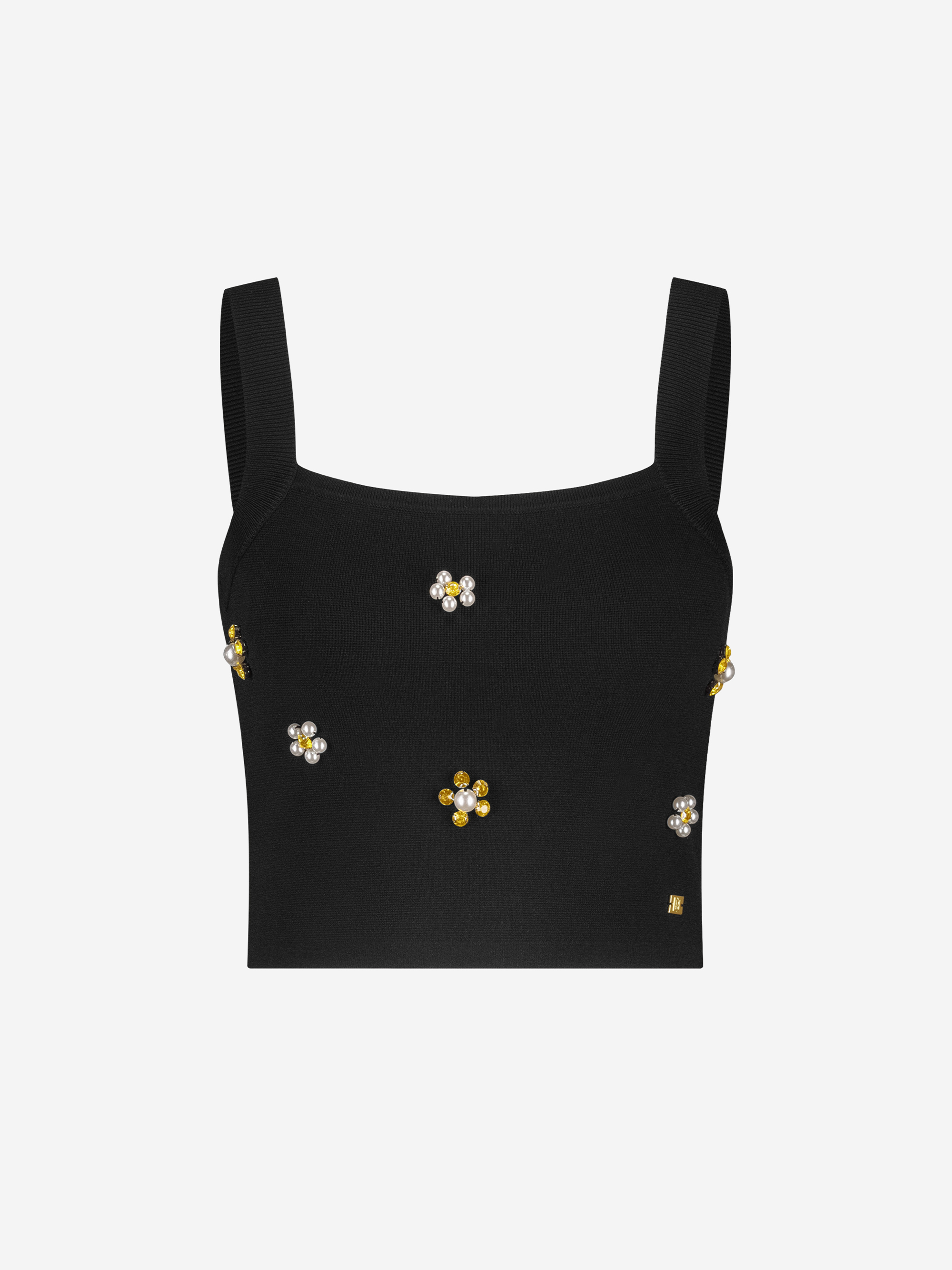 Cropped top met strass-steentjes en parels