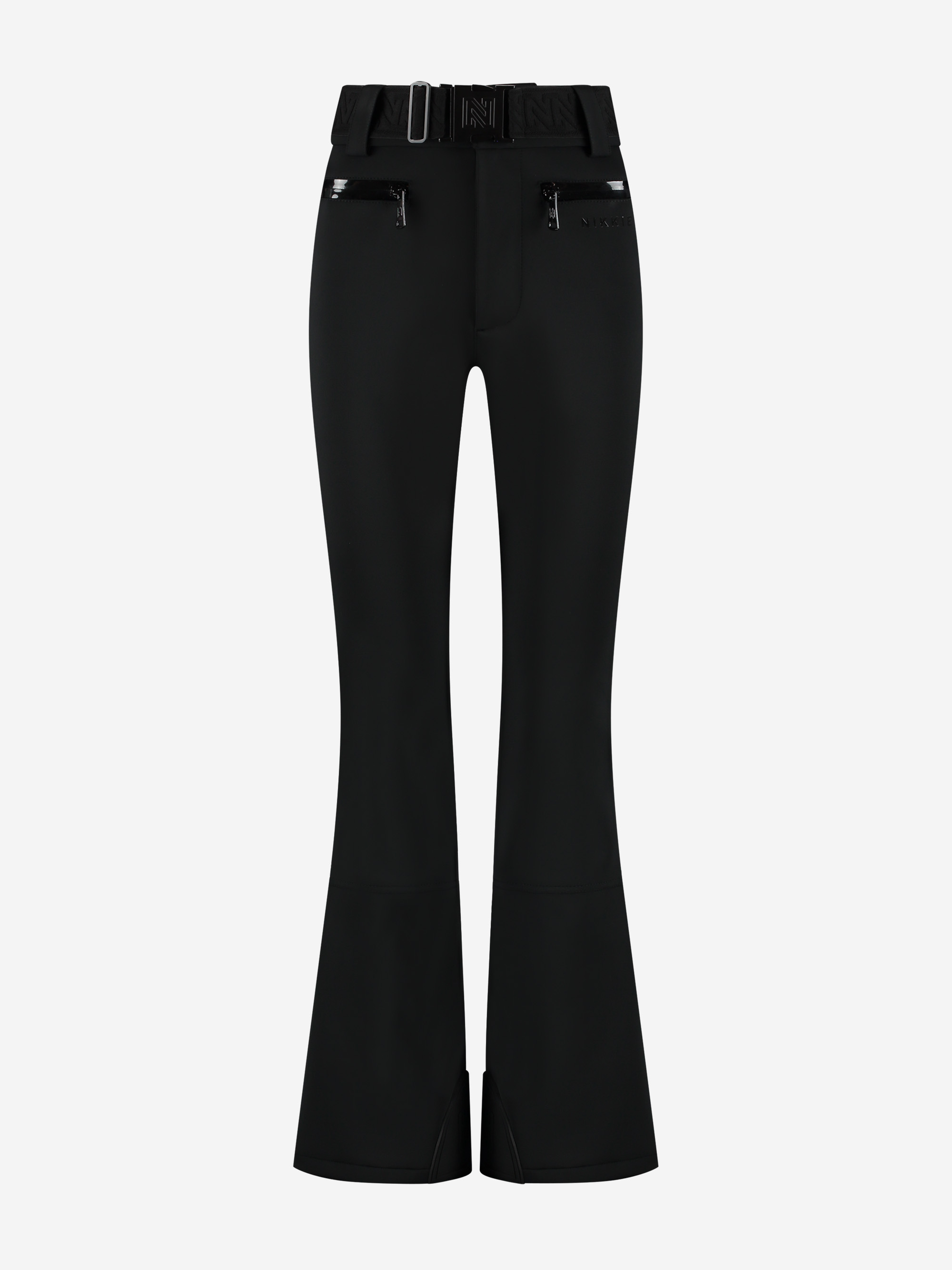 Ski pants with flared fit and adjustable belt