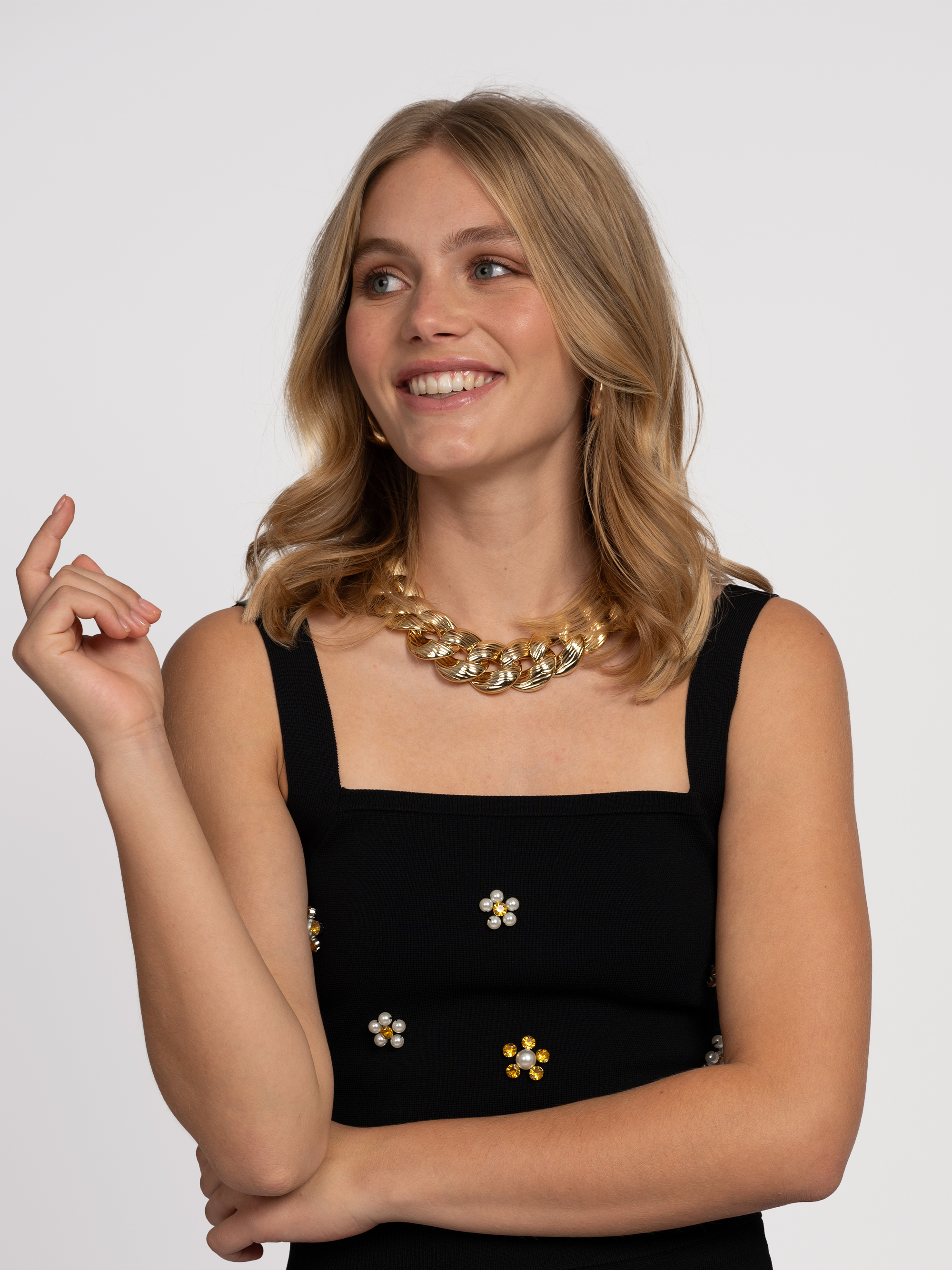 Cropped top met strass-steentjes en parels