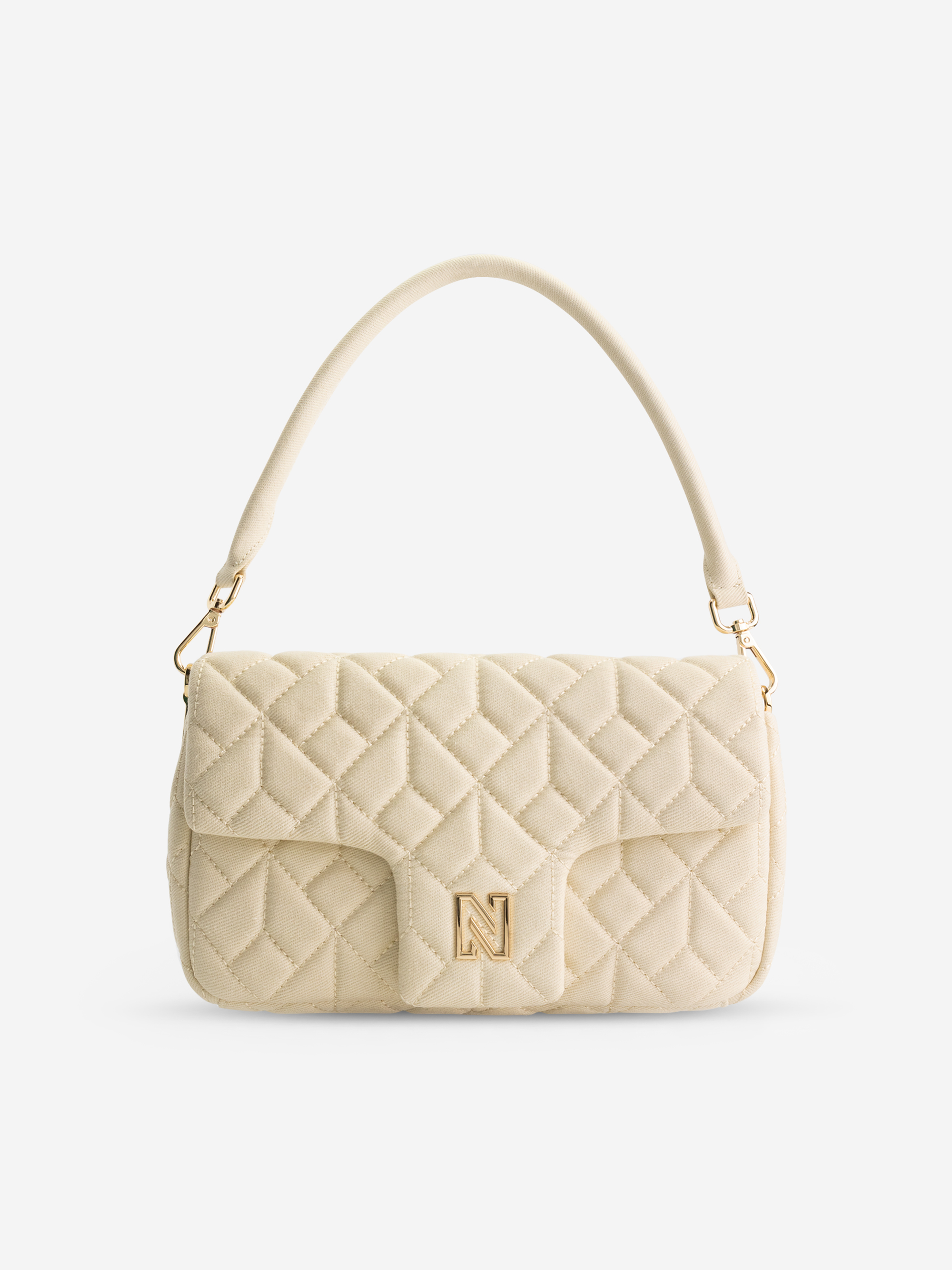 Quilted denim shoulder bag with N logo