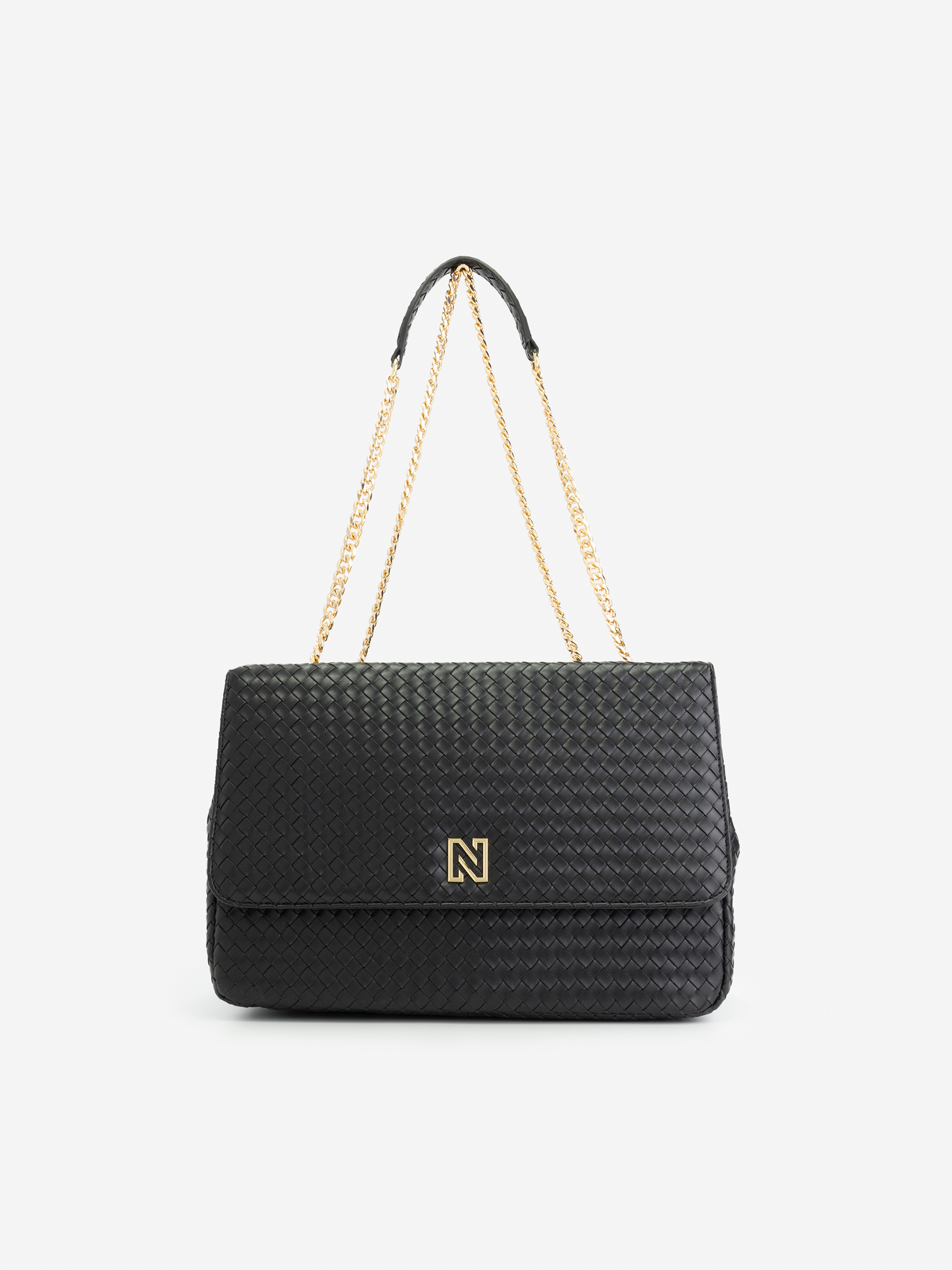  Big braided shoulder bag with chain