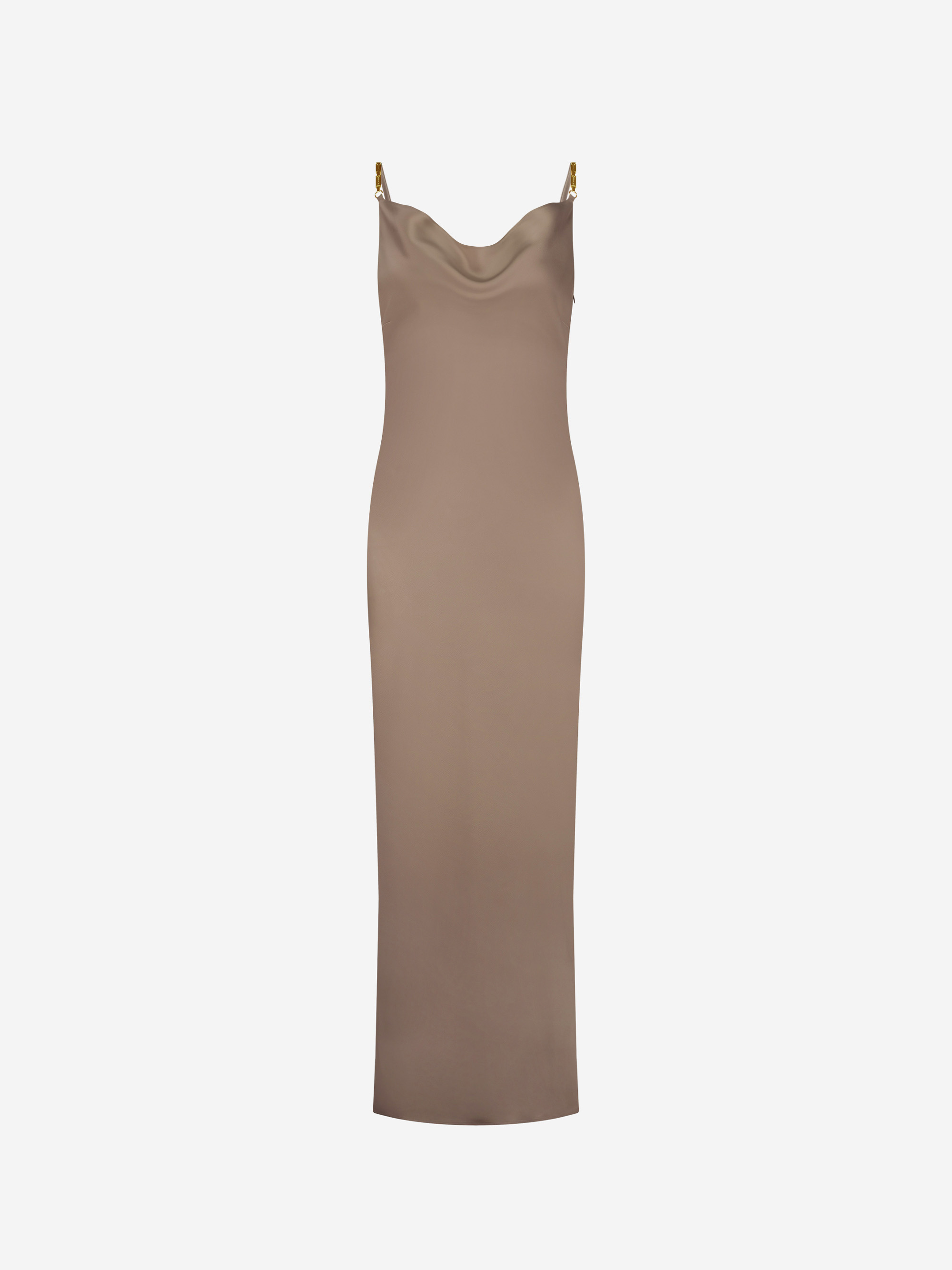 Satin maxi dress with waterfall neckline