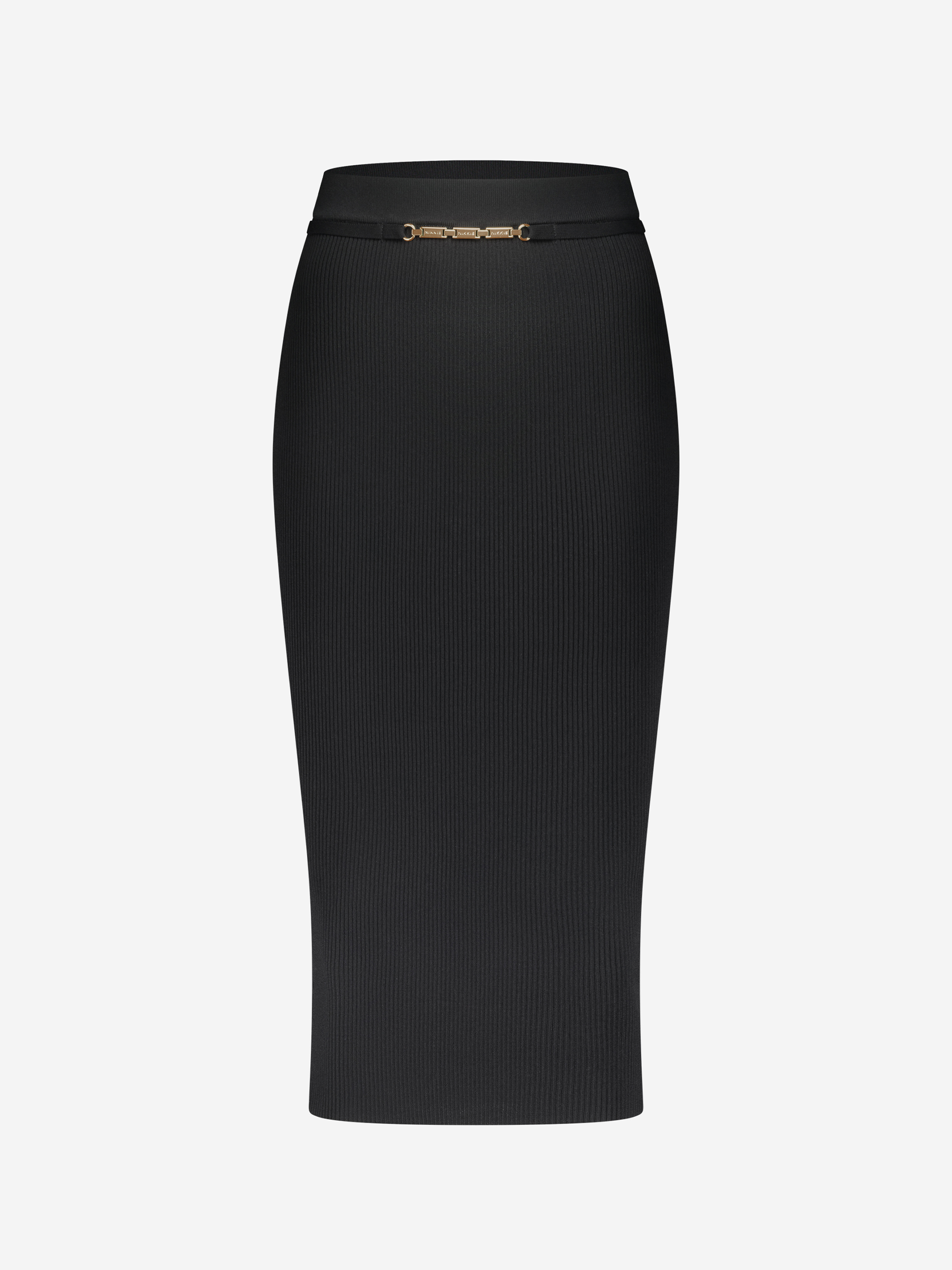 Geribde midi rok met ketting detail