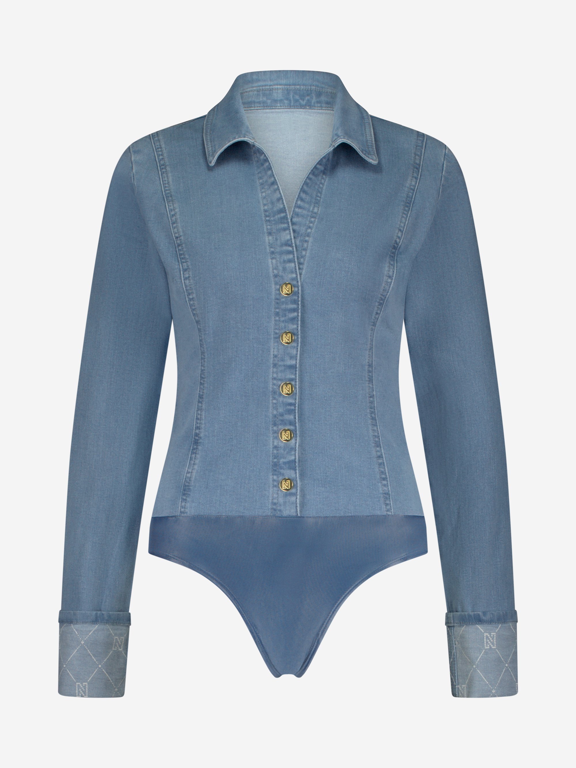 Denim body with fold-over edge with N logo