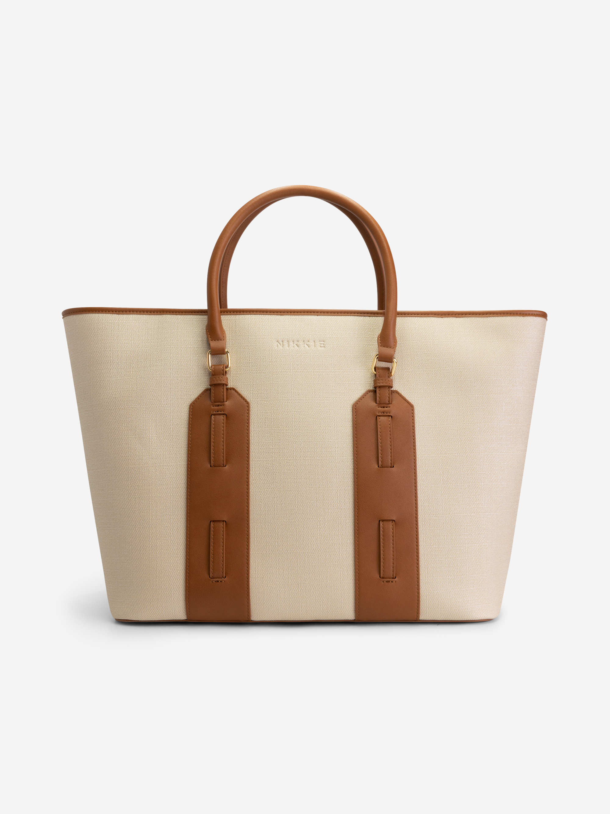 Large shopper made of canvas and imitation leather with N logo