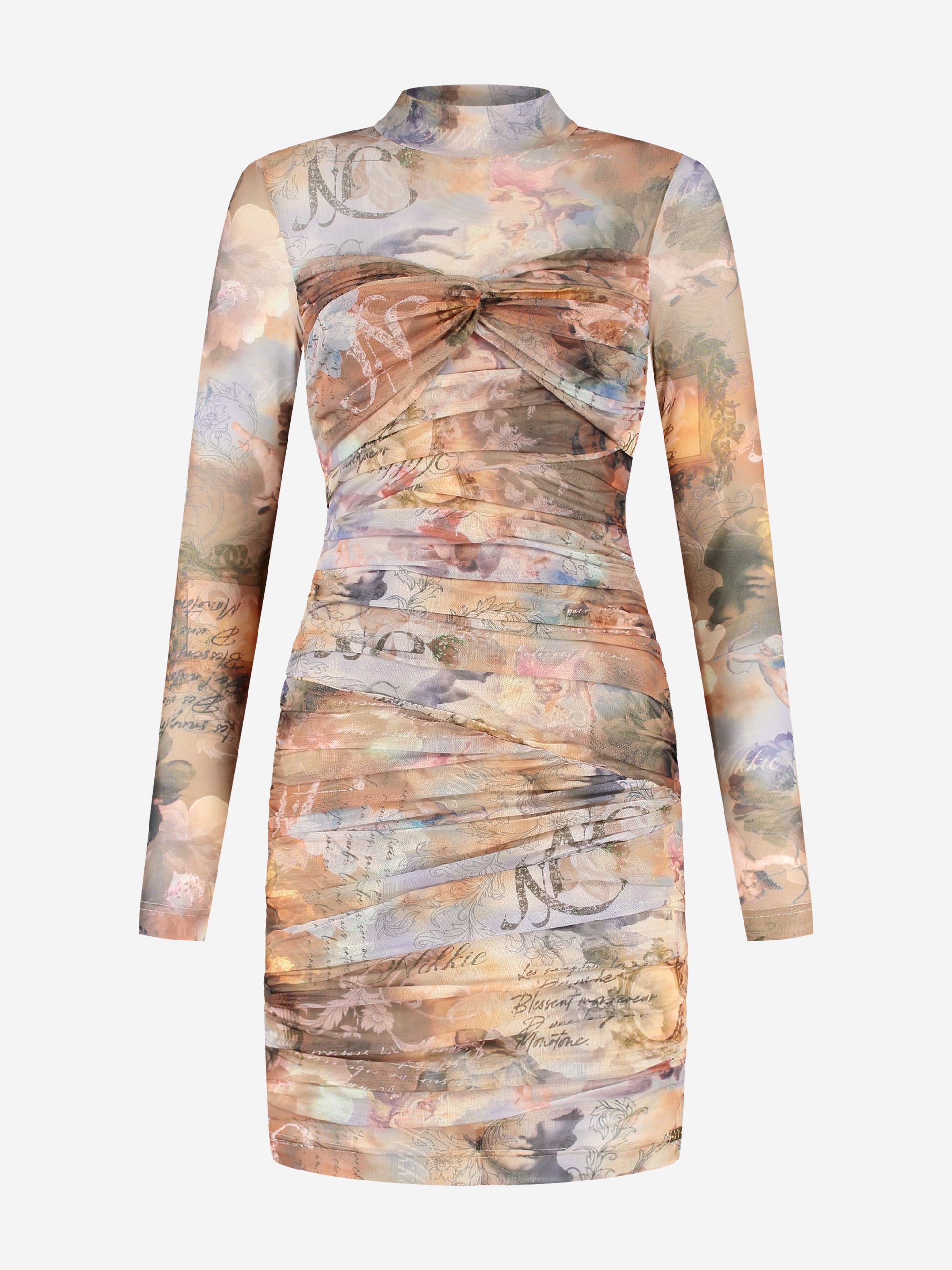 Gedrapeerde jurk met mesh en een col