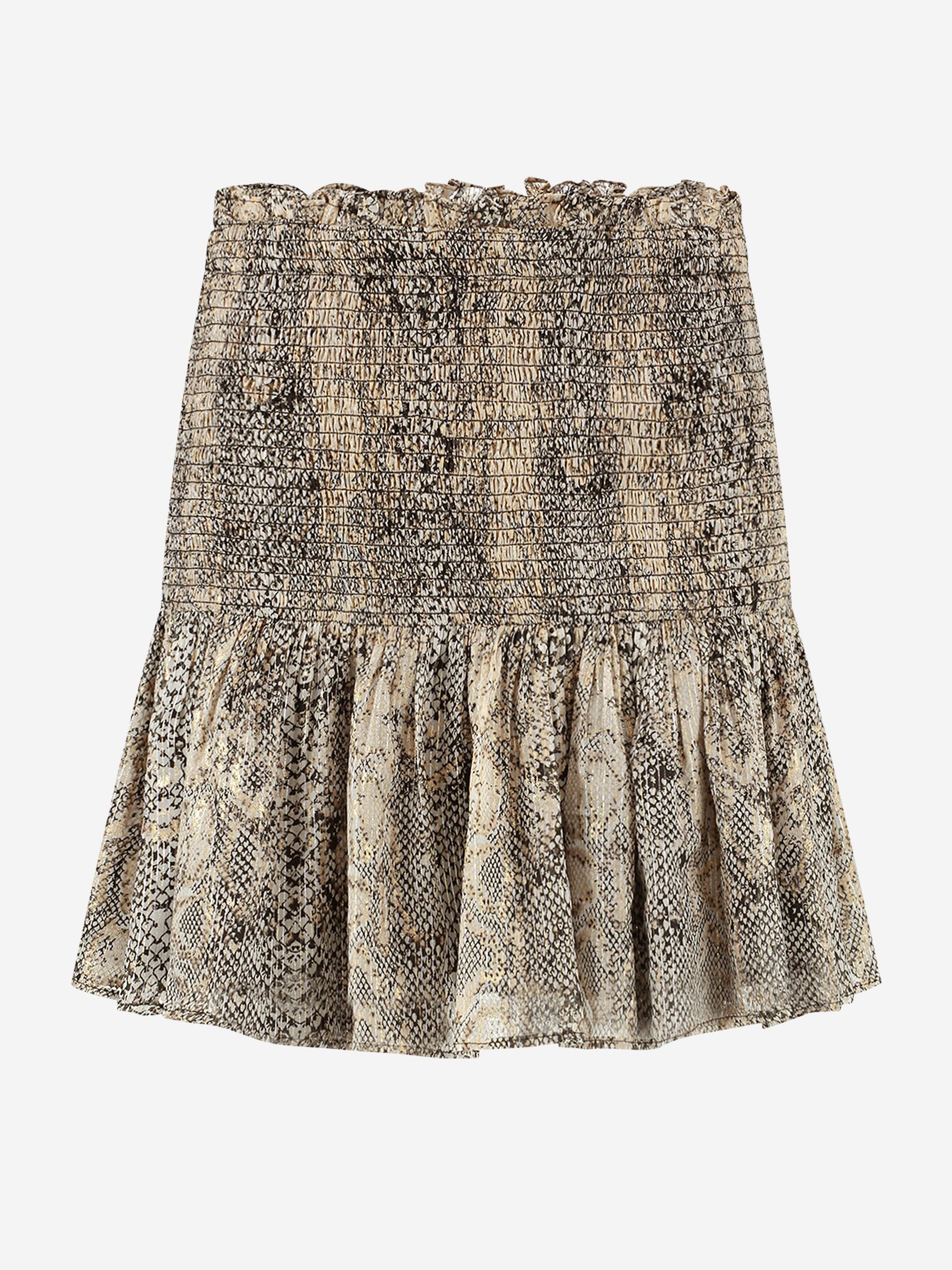 Gesmokte rok met metallic slangenprint 