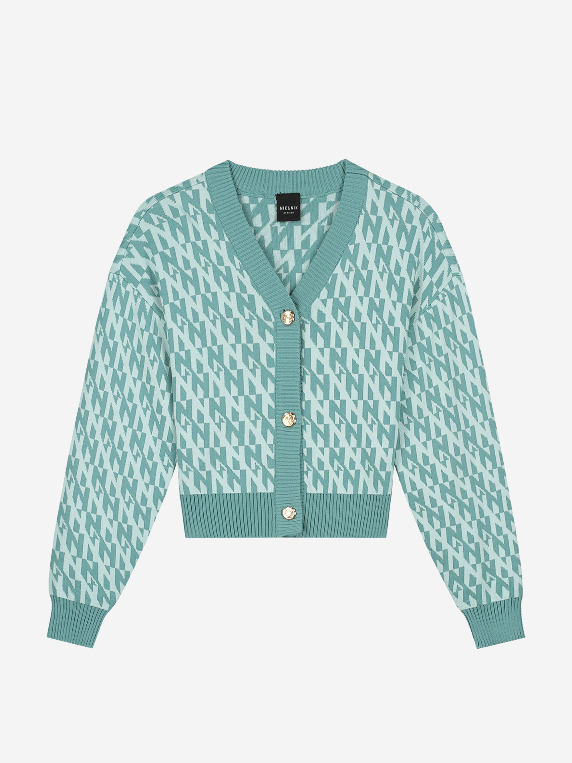 Loose fit cardigan with V-neck and a logo pattern