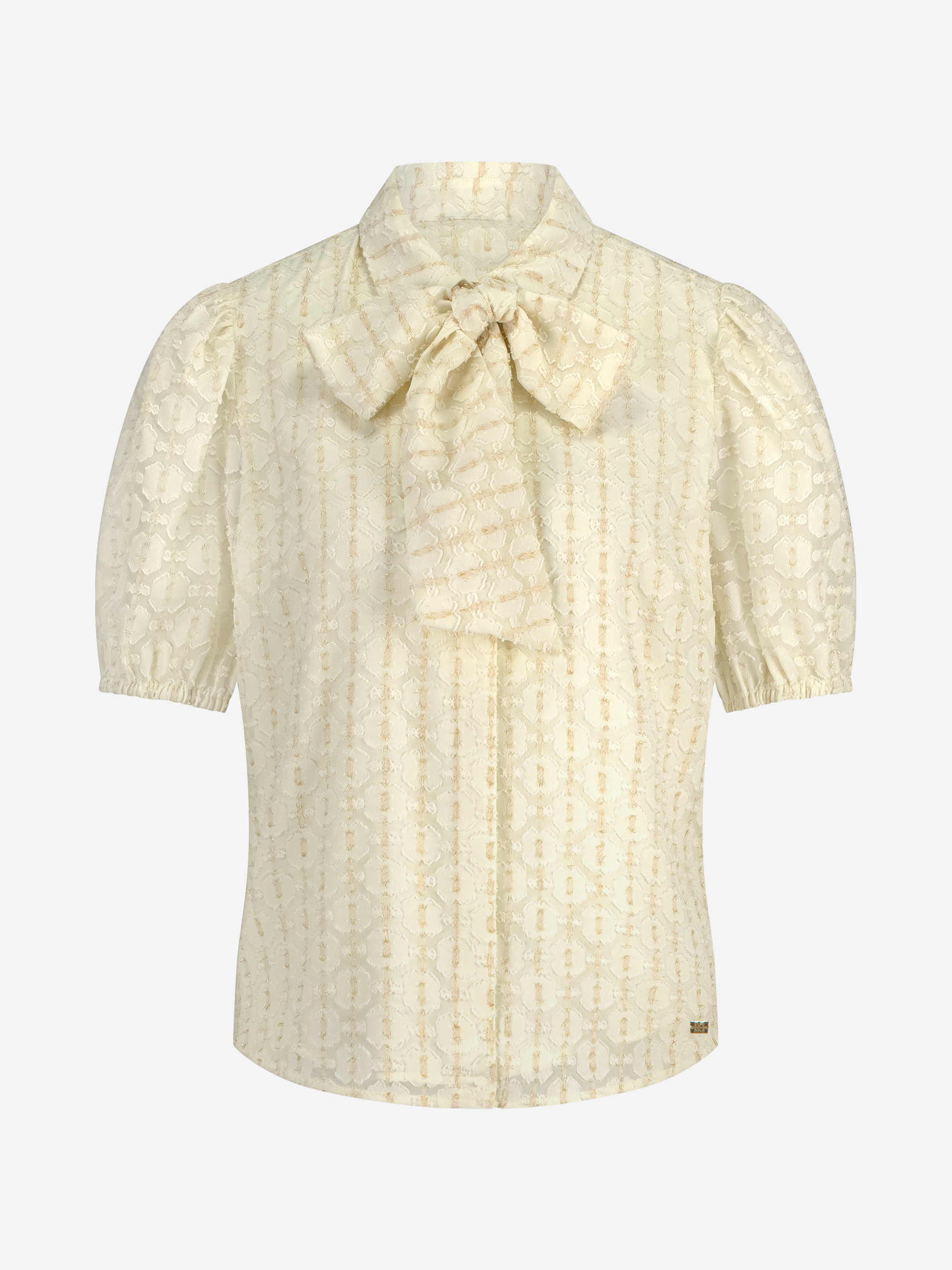 Losvallende blouse met pofmouwen en strikdetail 