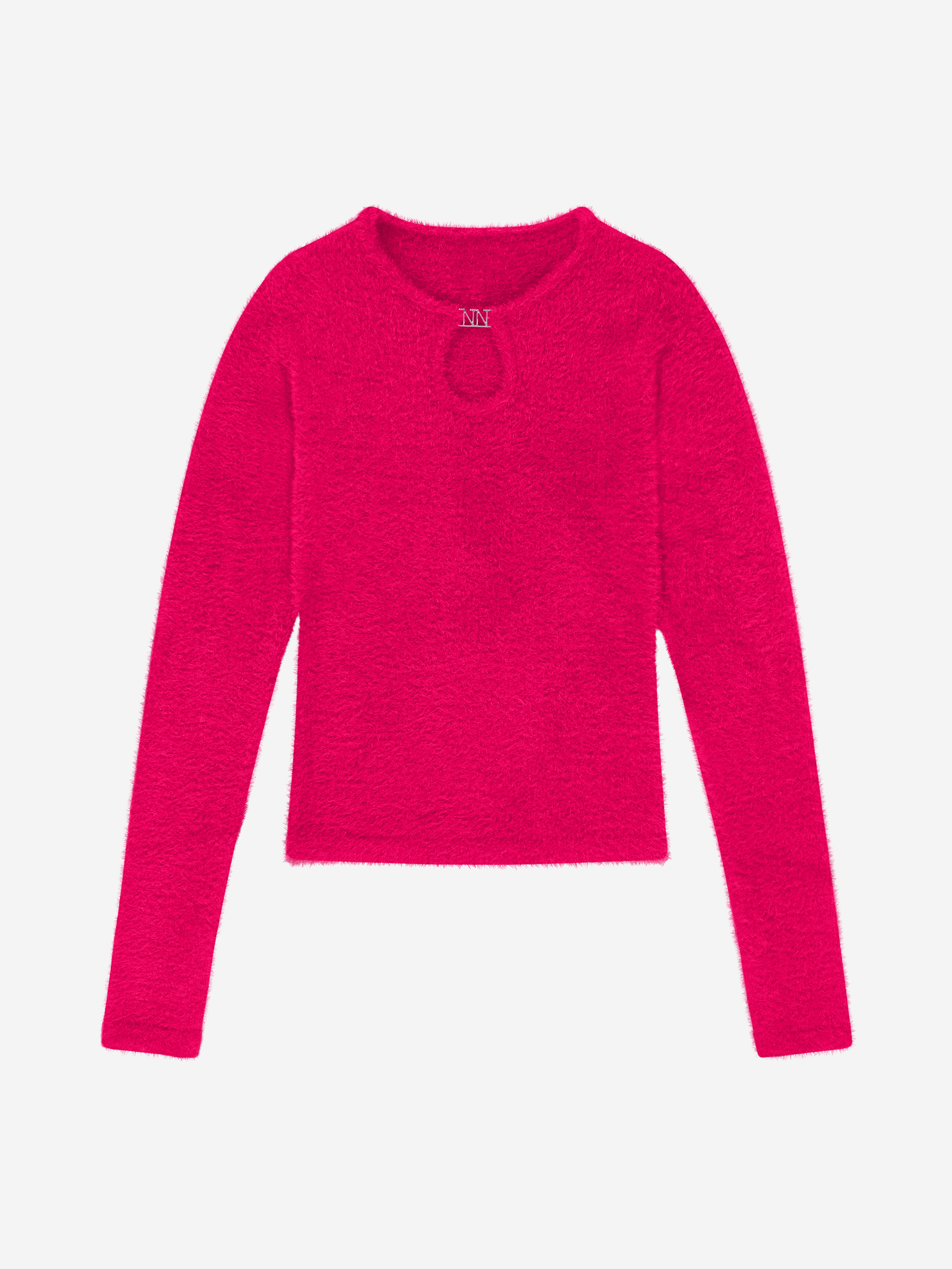 Fluffy sweater with detail at the neck