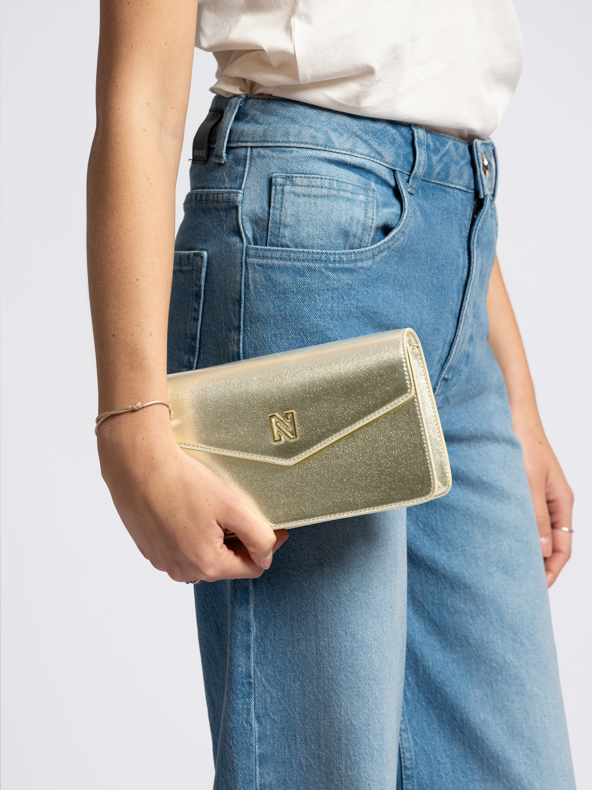 Goudkleurige metallic schoudertas