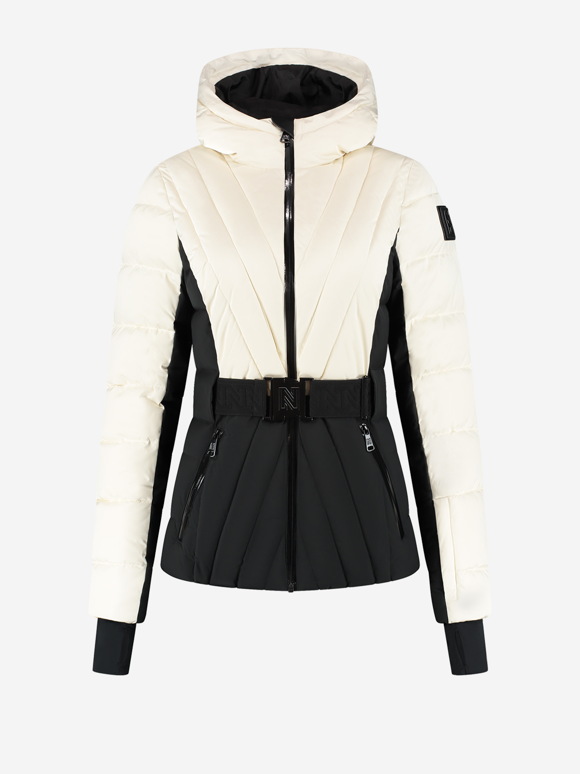 Ski jacket with color block and adjustable belt