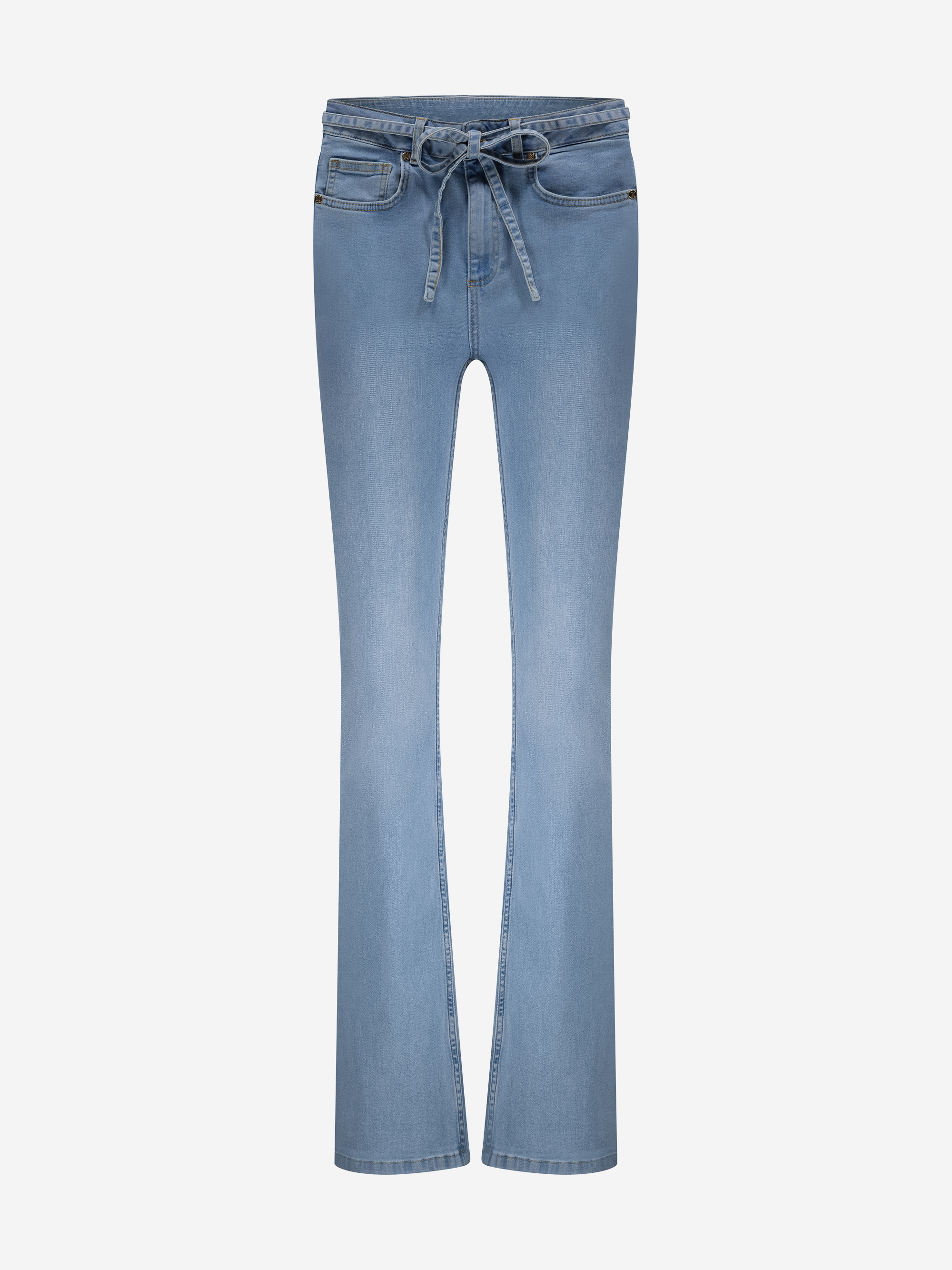 Flared jeans with detachable tie cord